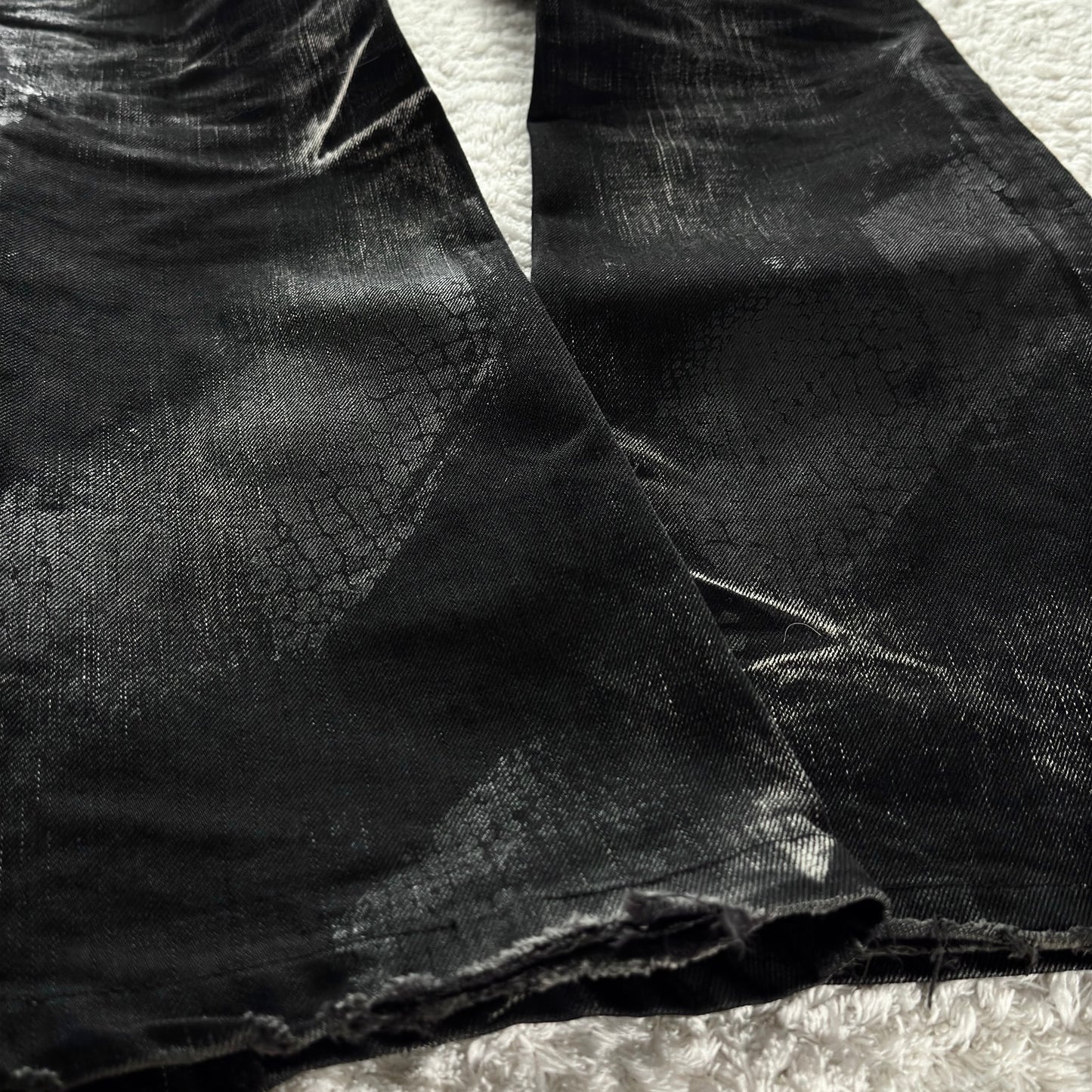 Tornado Mart Snakeskin Imprint Flared Lace-Up Jeans