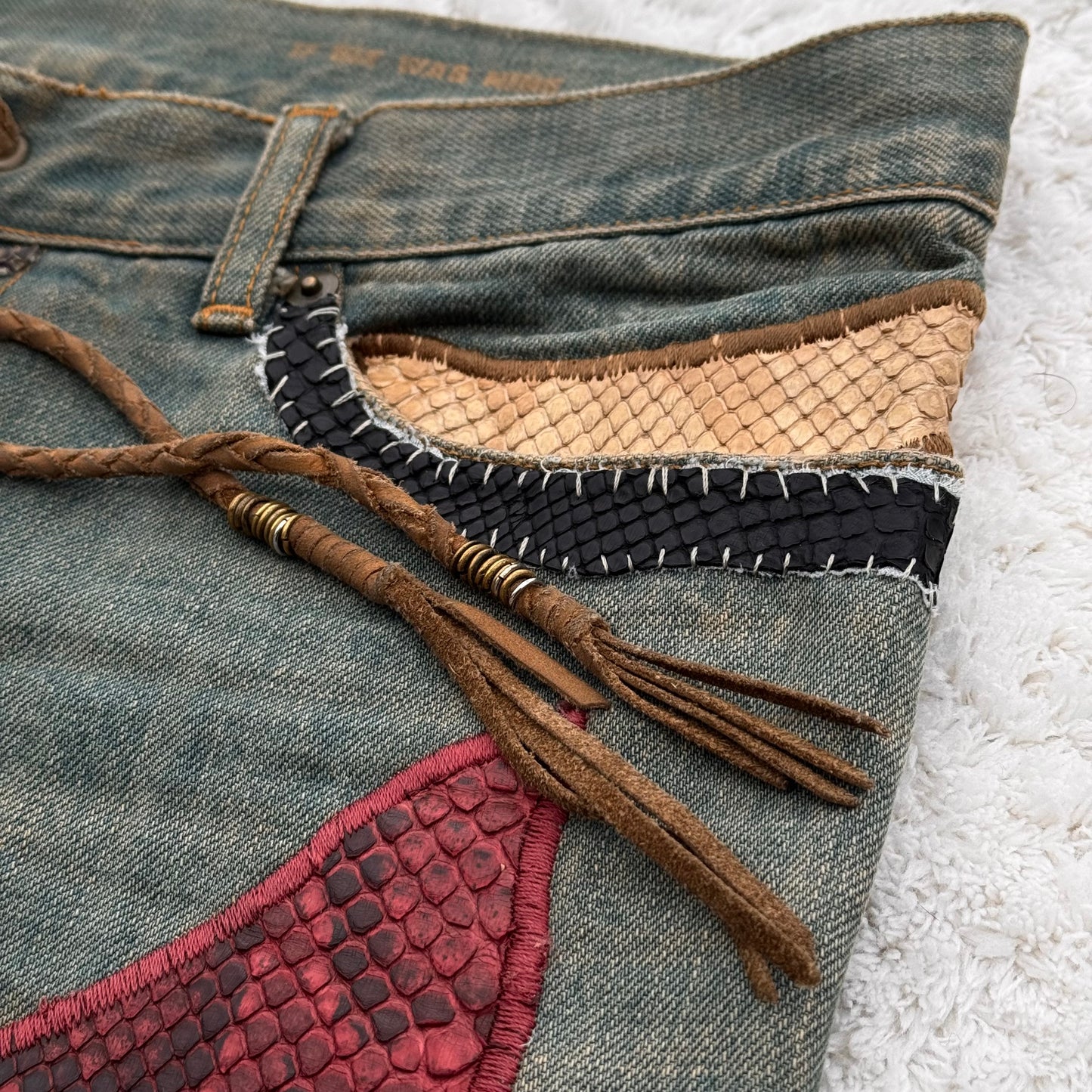 IfSixWasNine „Crazy Mexican“ Snakeskin Flared Lace-Up Jeans