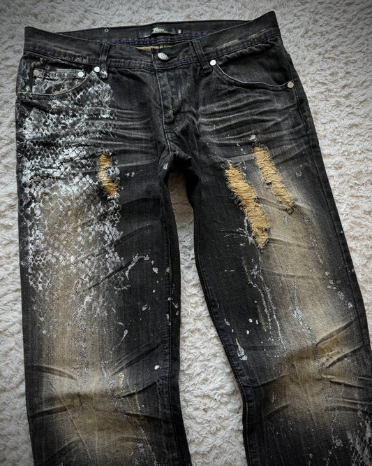 Midas Metallic Python Coating Splatter Flared Jeans