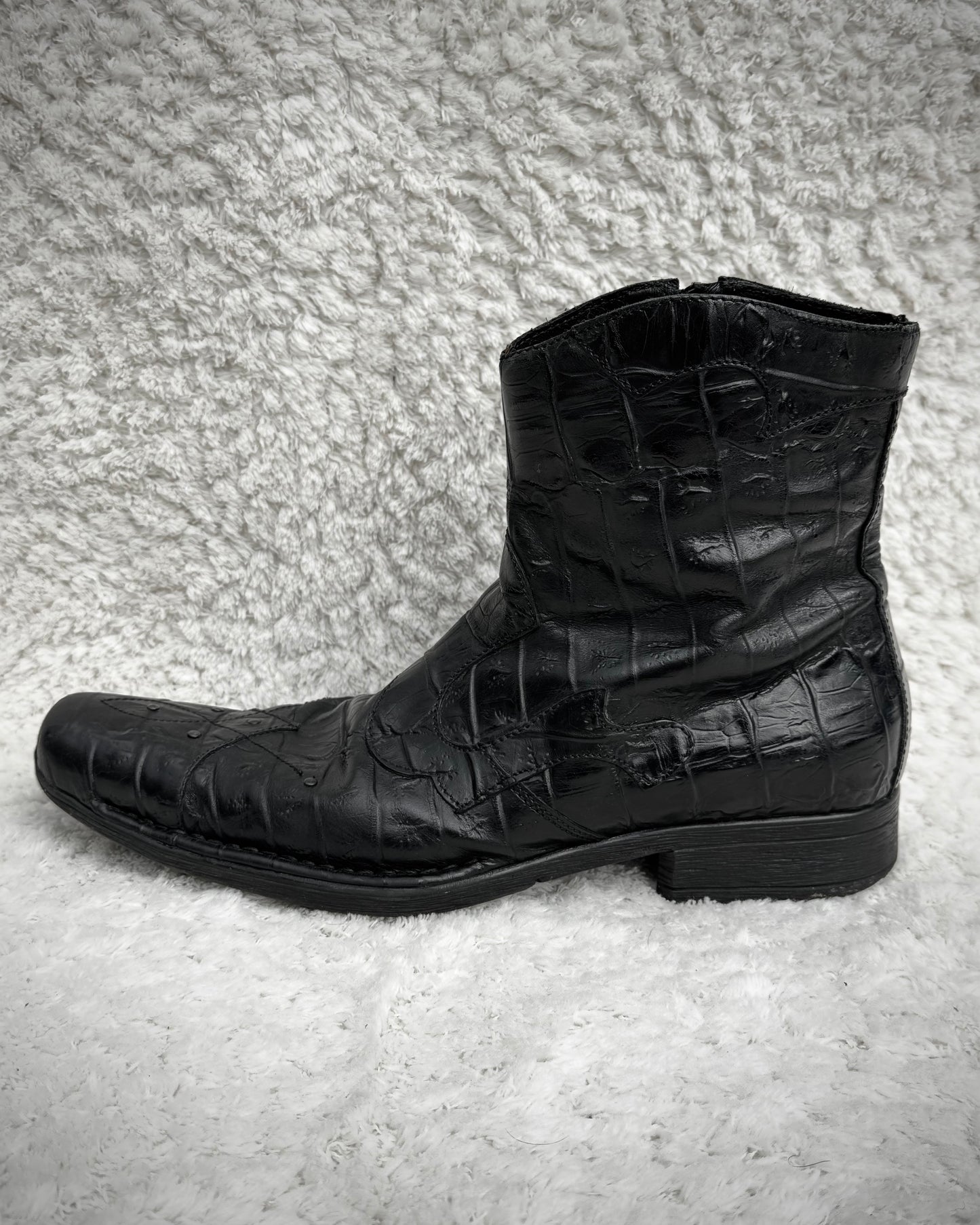 Italian Pointed Crocodile Leather Boots
