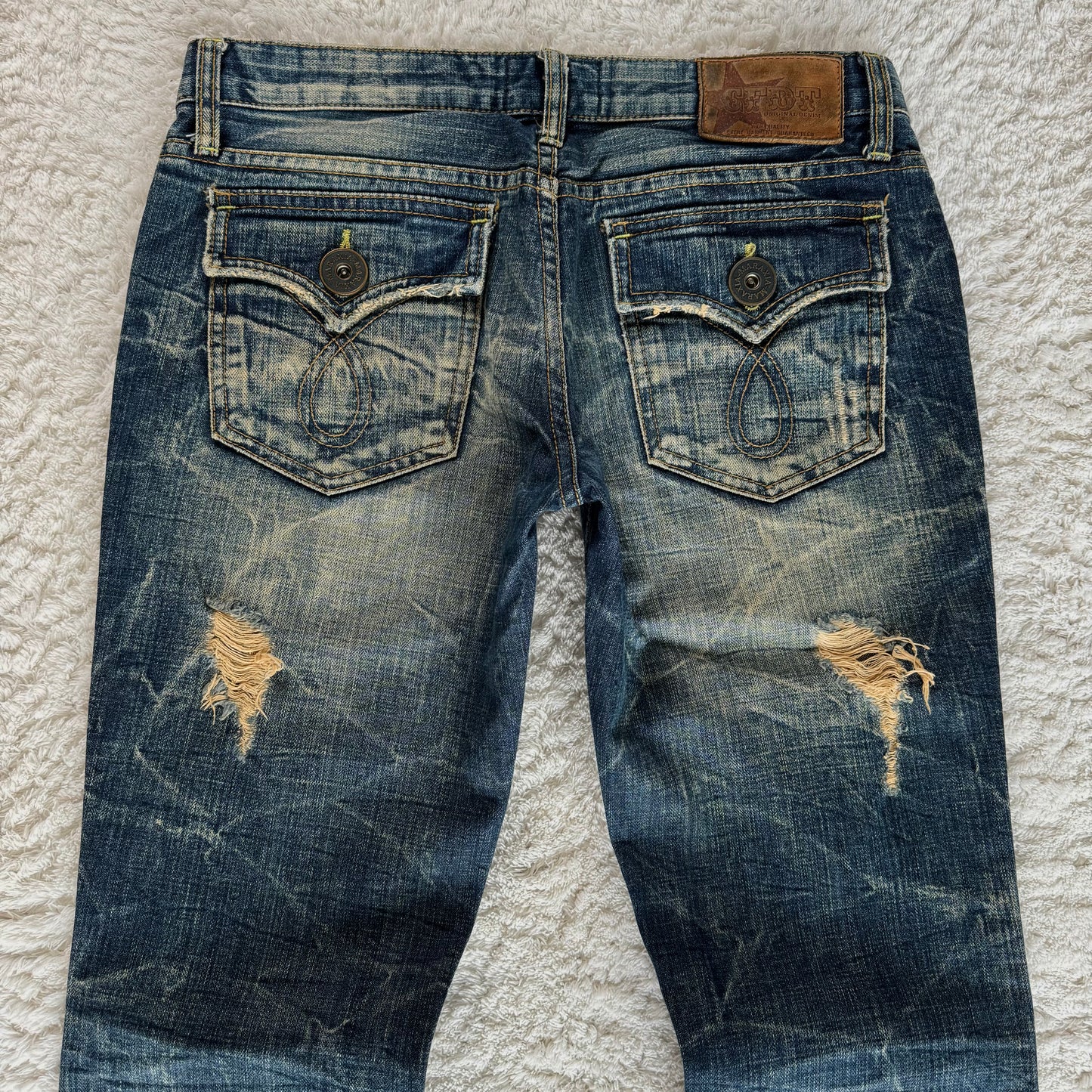 Confidential Crack Wash Distressed Flared Jeans