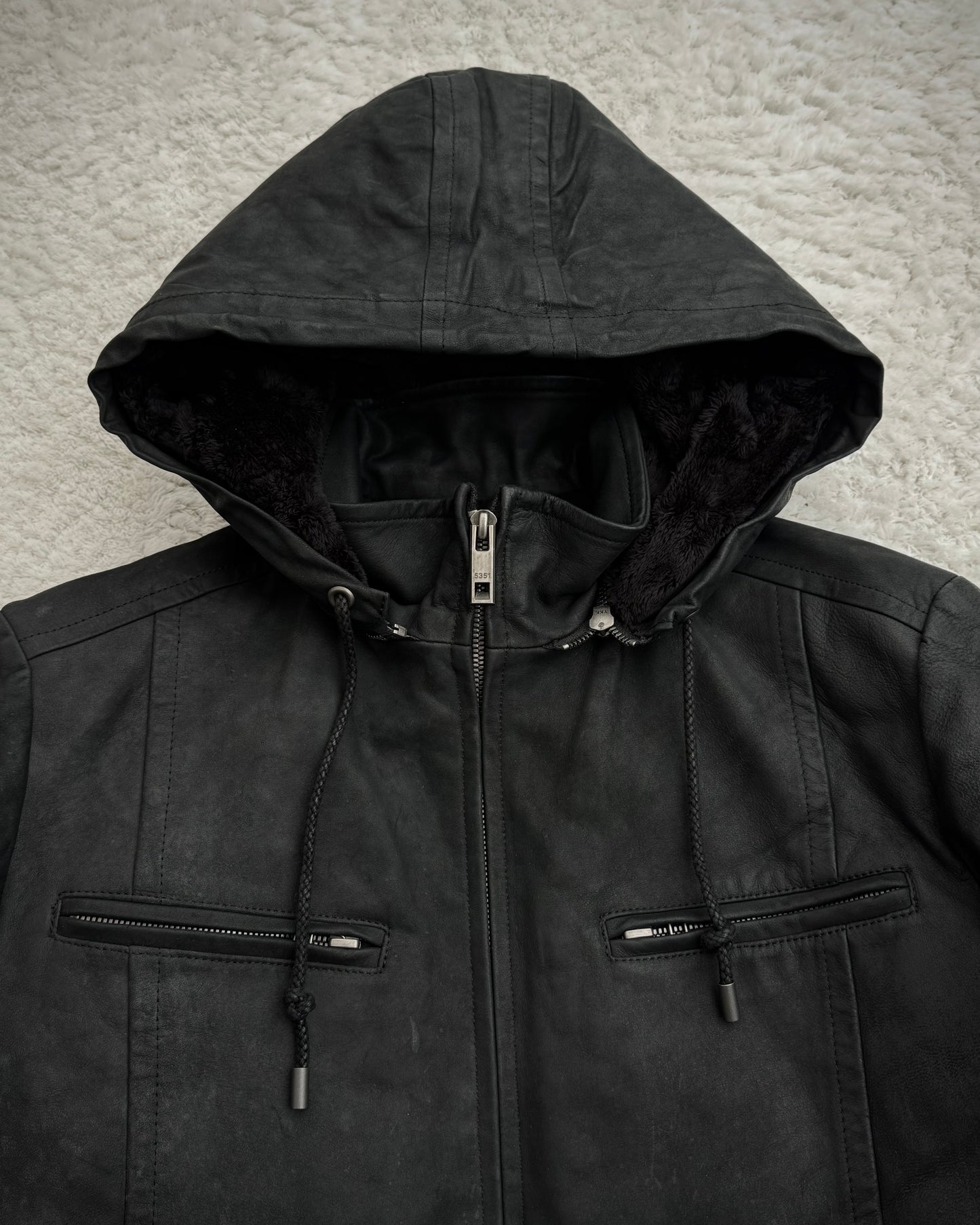 5351 Pour Les Hommes Hooded Sheepskin Leather Jacket