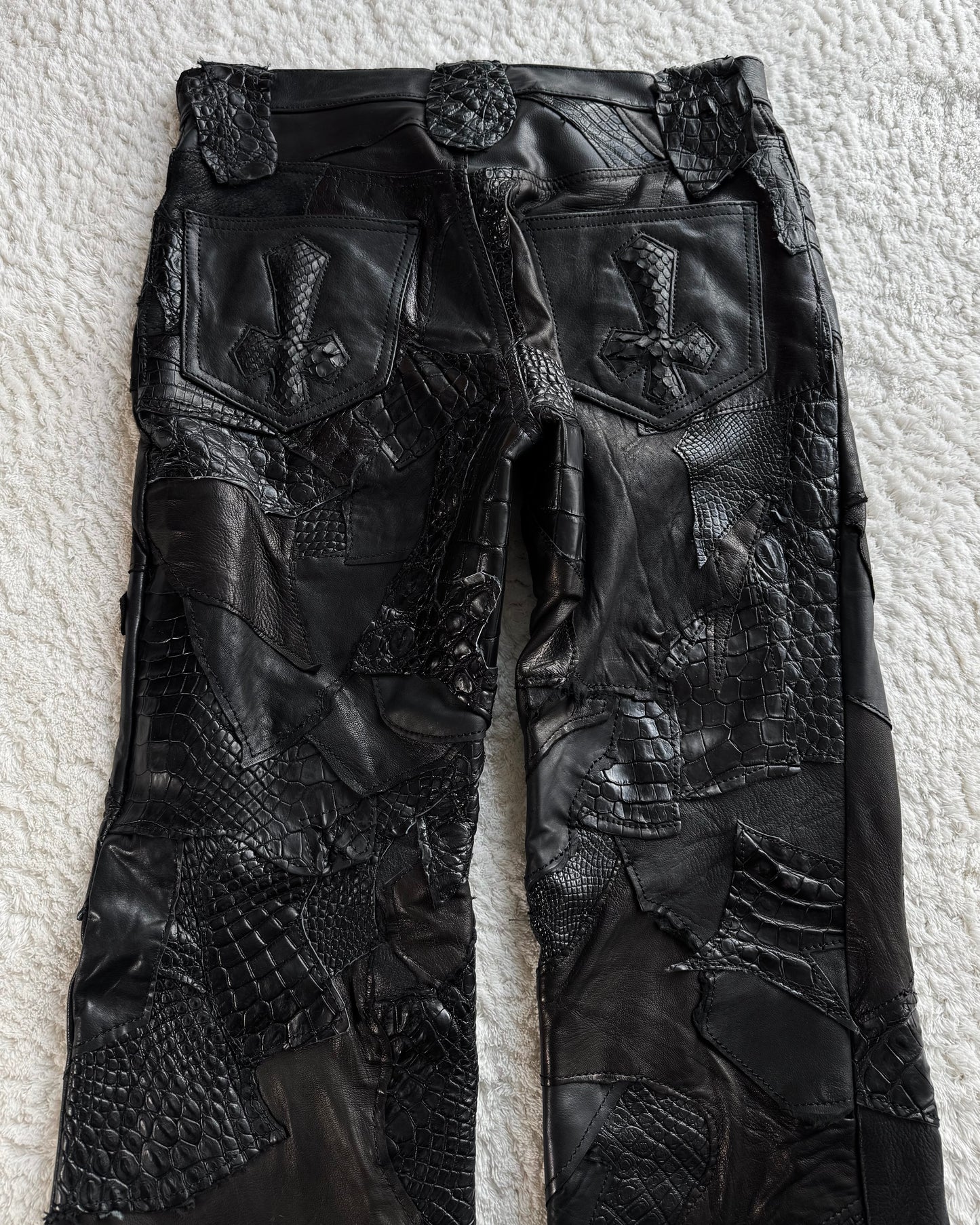 Yasuyuki Ishii Crocodile Patchwork Leather Bootcut Pants
