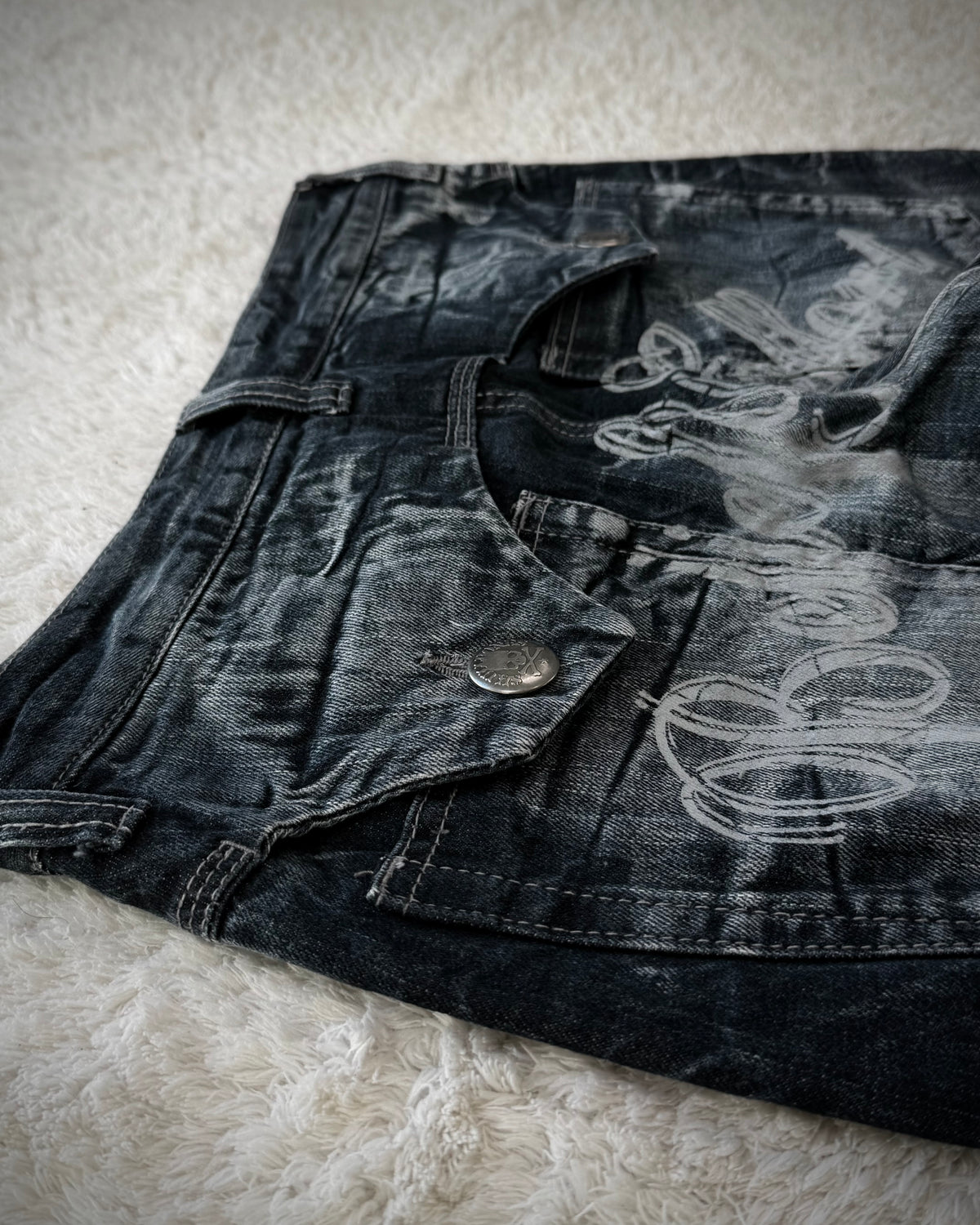 Wild Life Spider Web Honeycomb Washed Flared Jeans