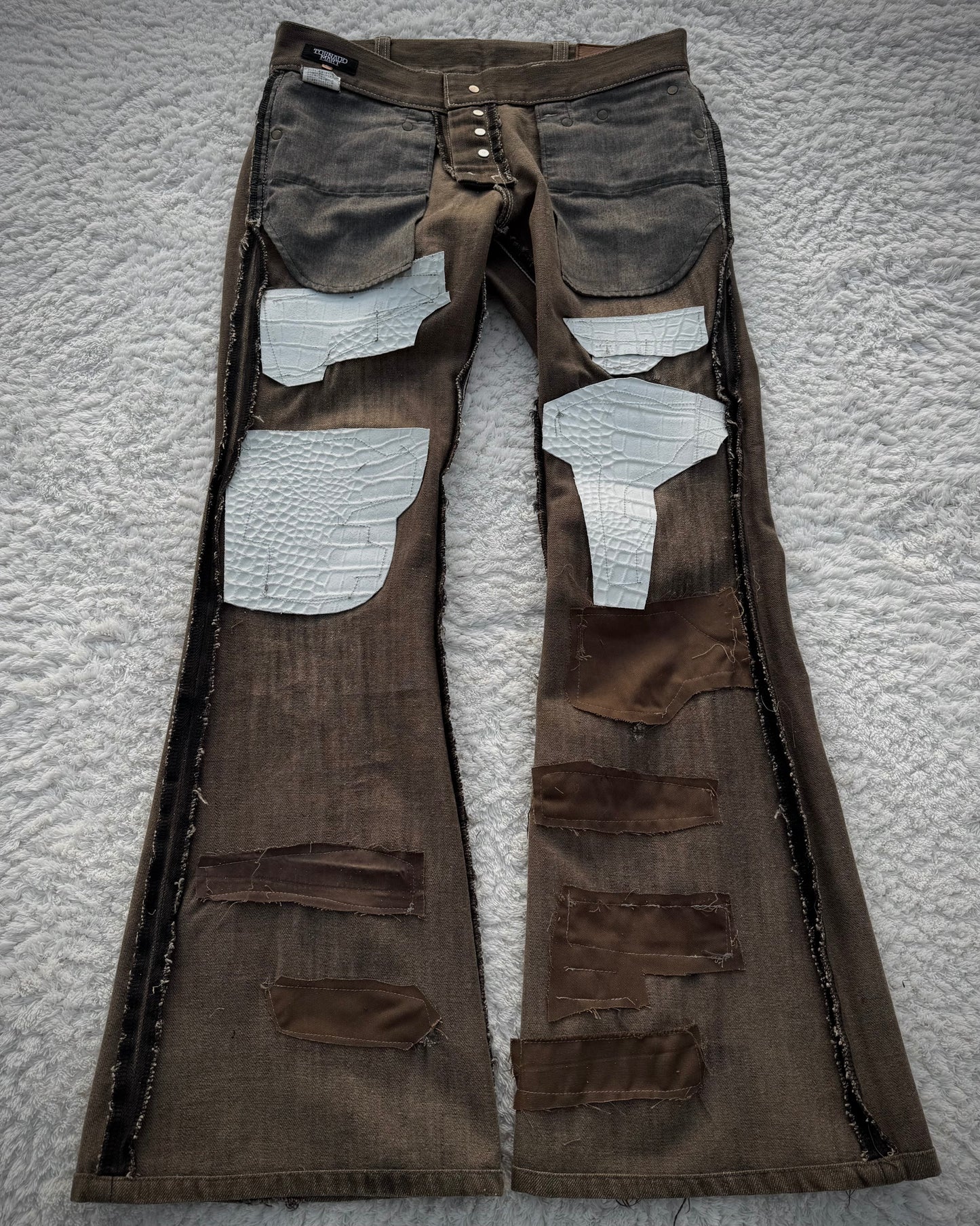 Tornado Mart Crocodile Repaired Crash Flared Jeans