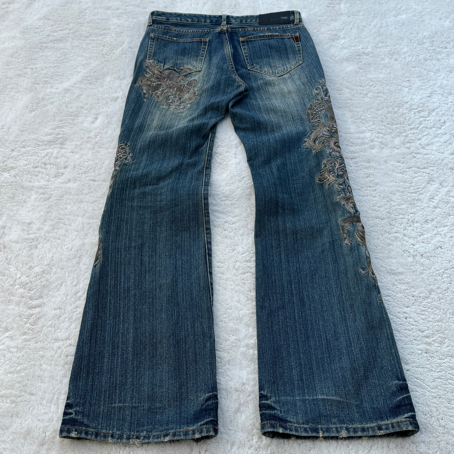 Vintage Washed Embroidery Flared Jeans