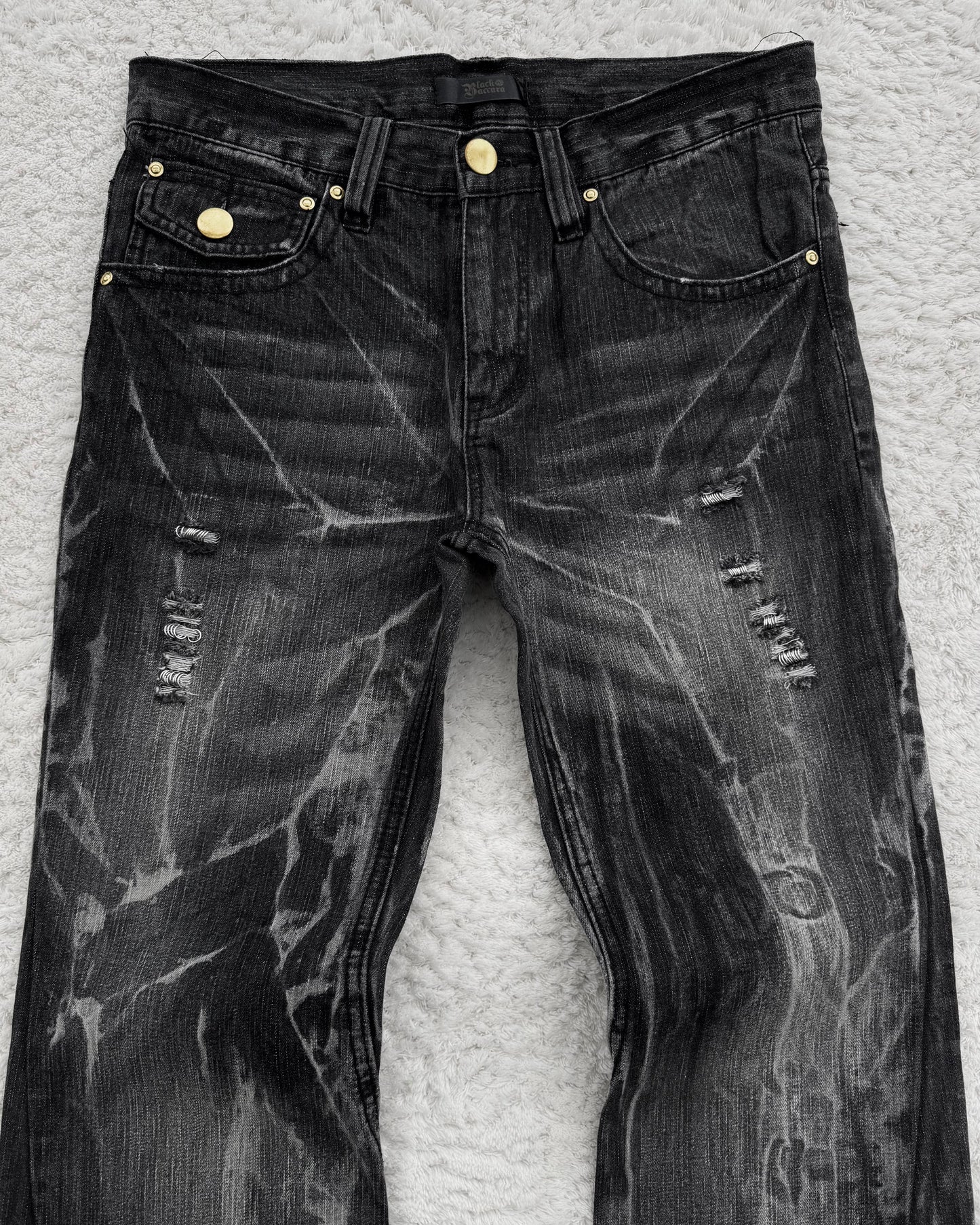 Black Baccara Pierced Shatter Washed Bootcut Jeans