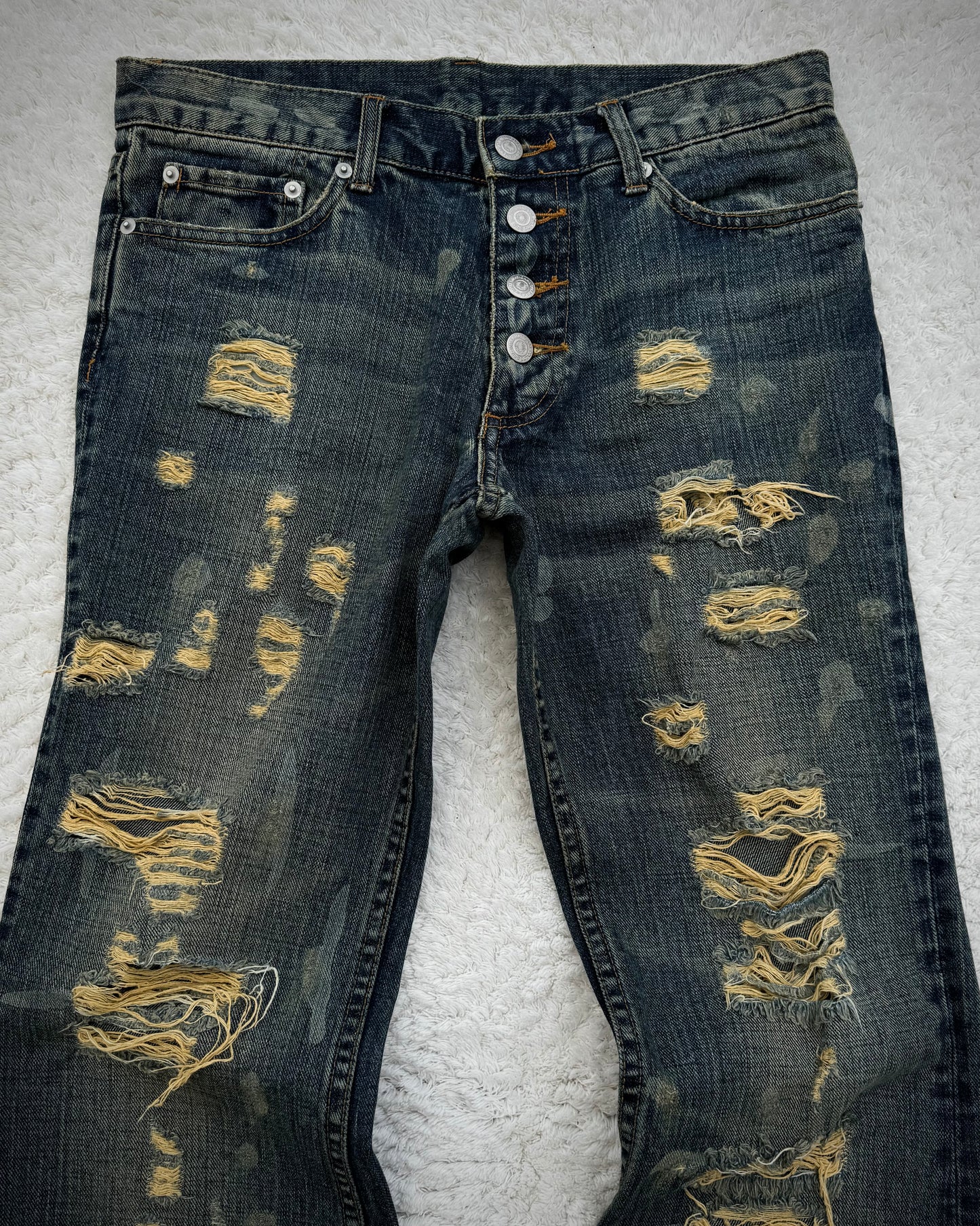 Tornado Mart Mud Washed Crash Distressed Flared Jeans