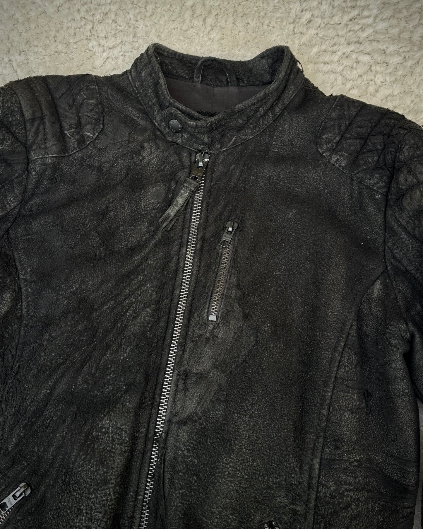 Tigha Blistered Sheepskin Leather Jacket