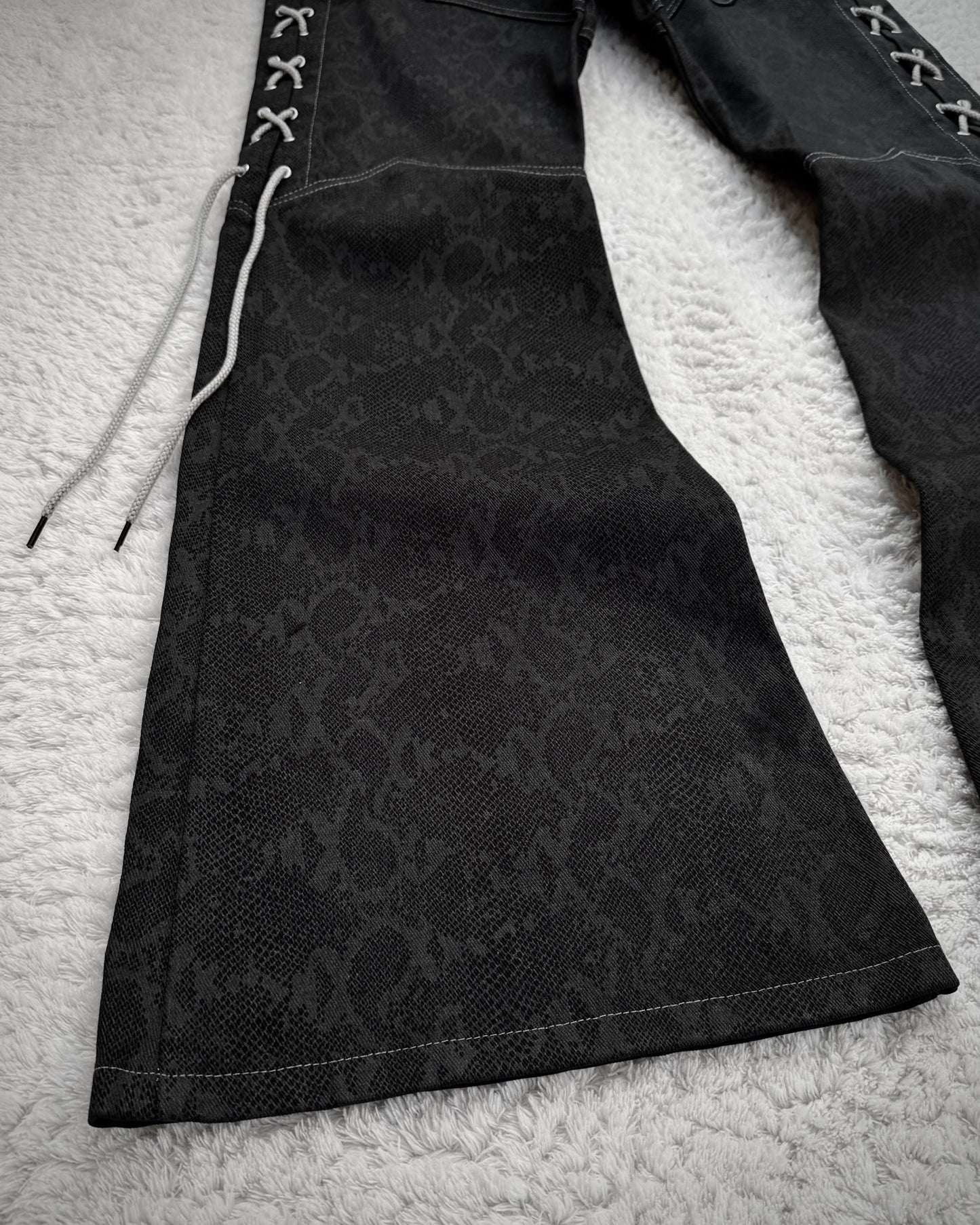 Tornado Mart Python Pattern Lace Up Flared Pants