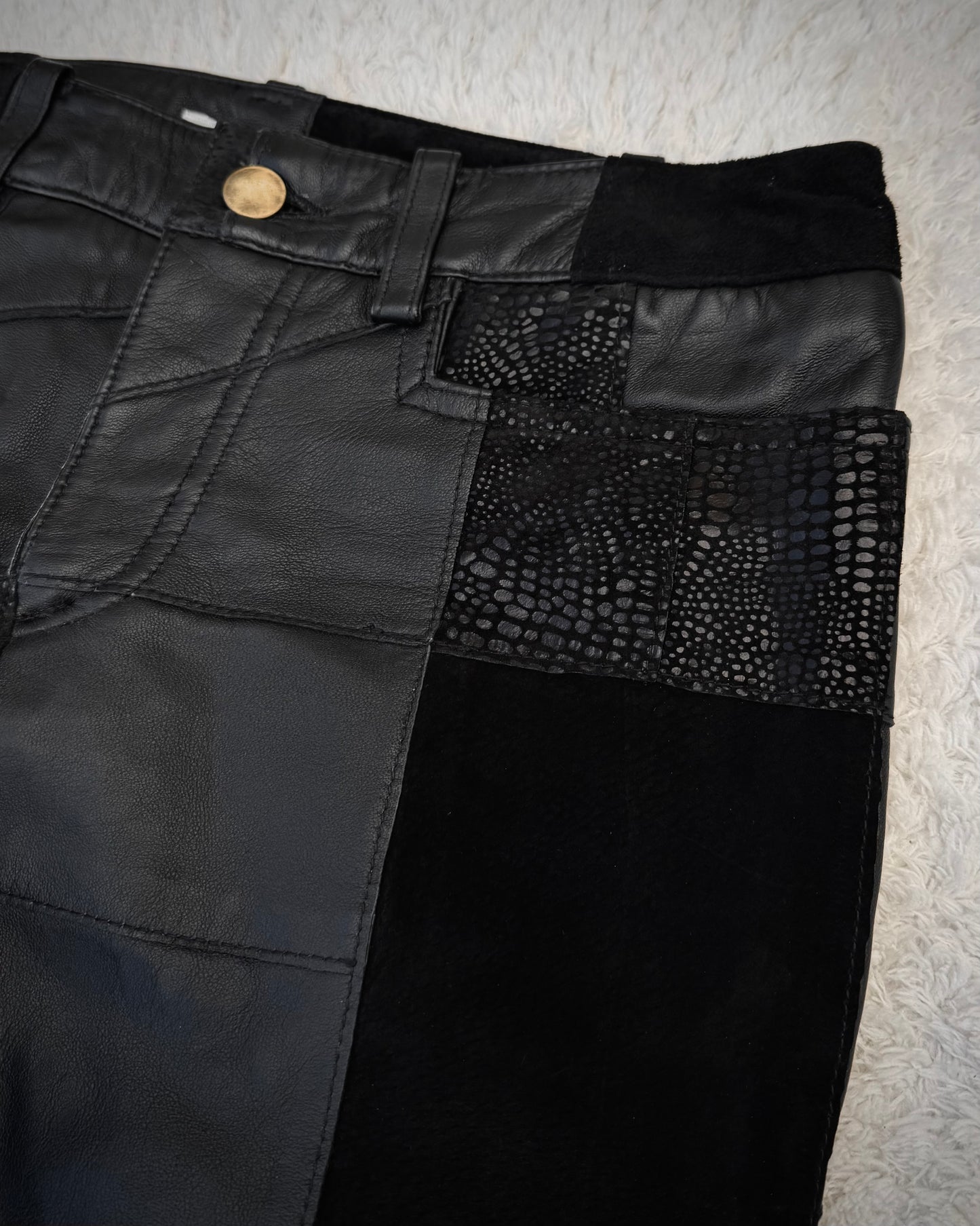 Patrick Cox Flared Textured Leather Patchwork Pants