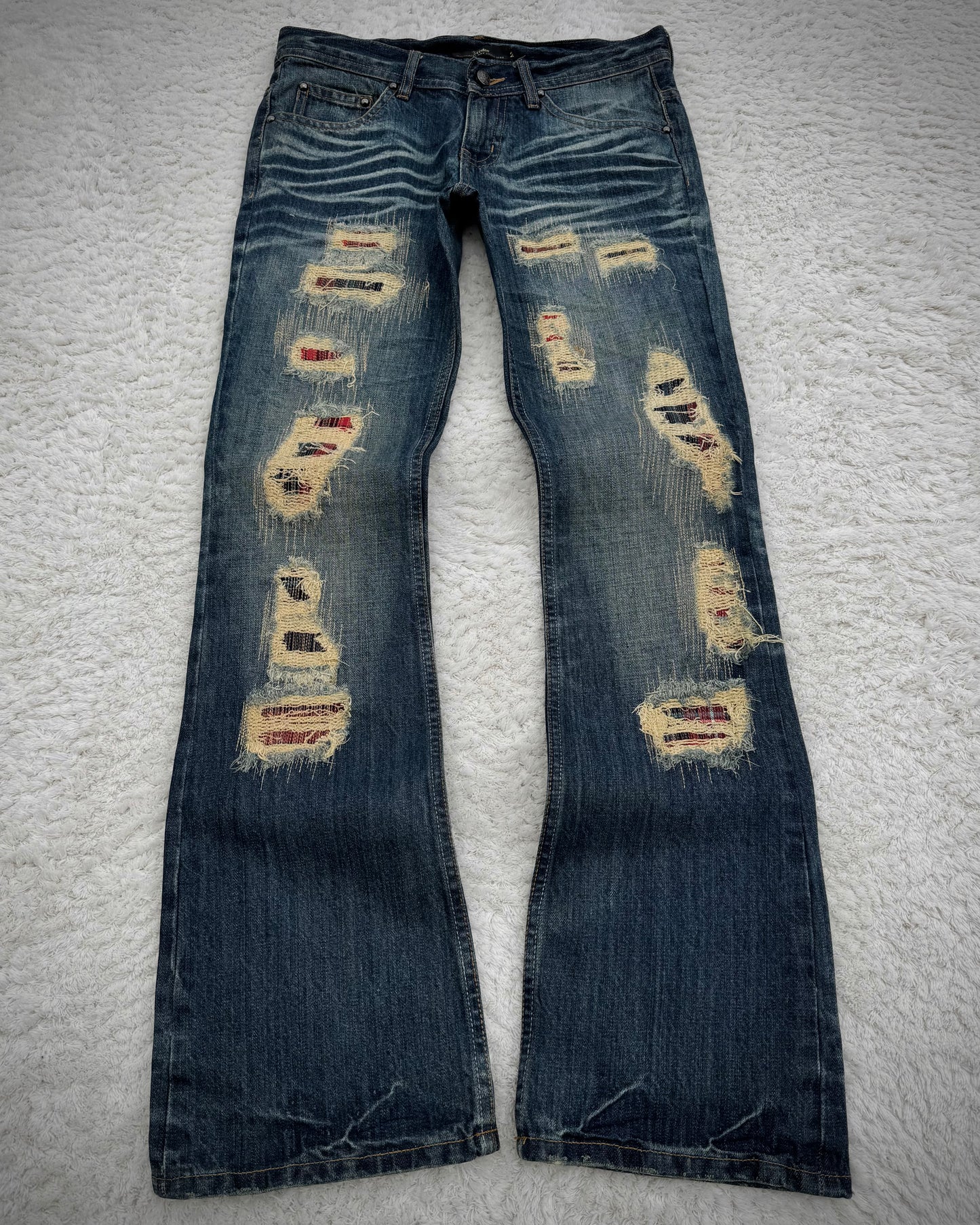 Midas Stitch Repaired Distressed Flared Jeans