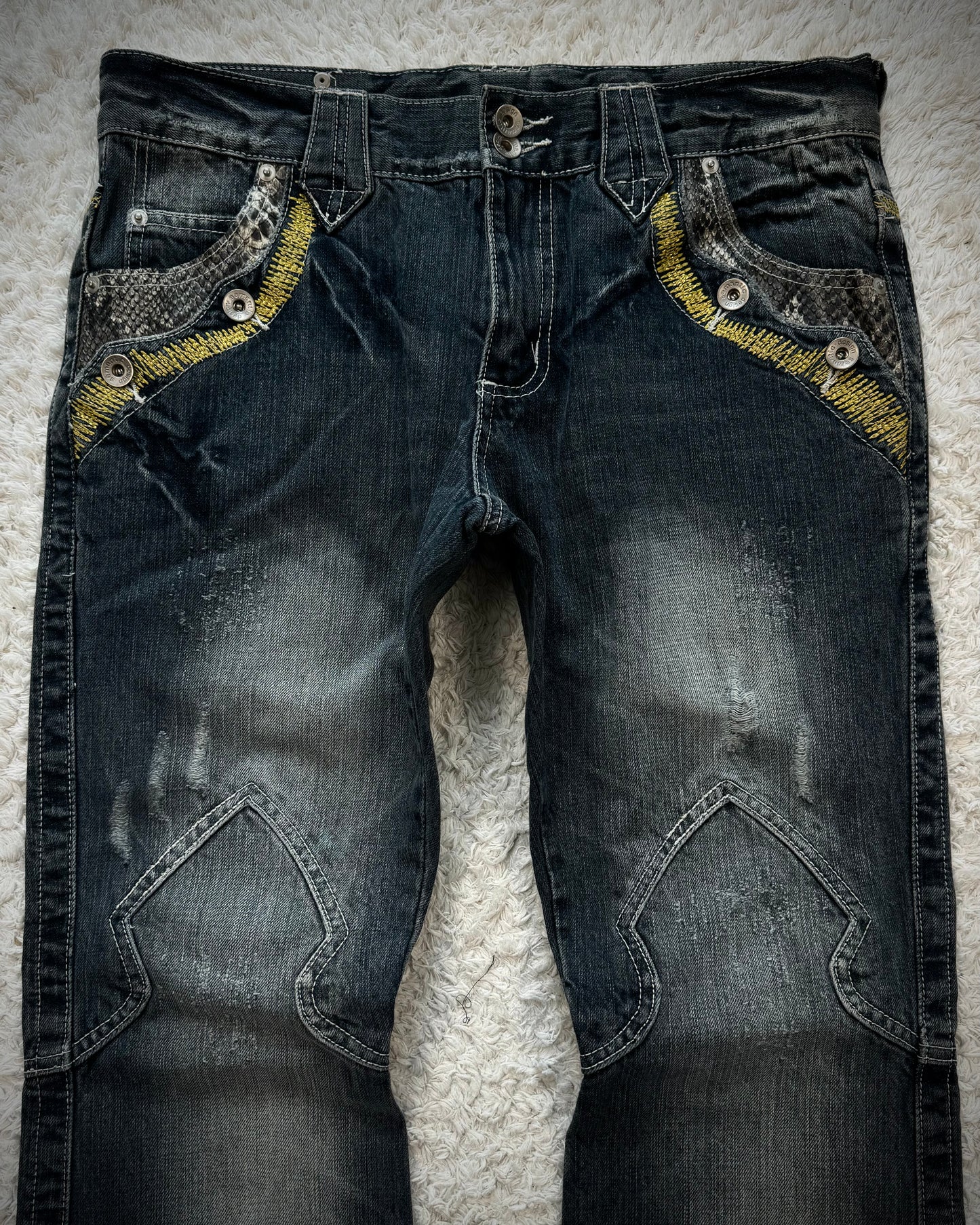 Semantic Design Python Detailed Sword Knee Bootcut Denim