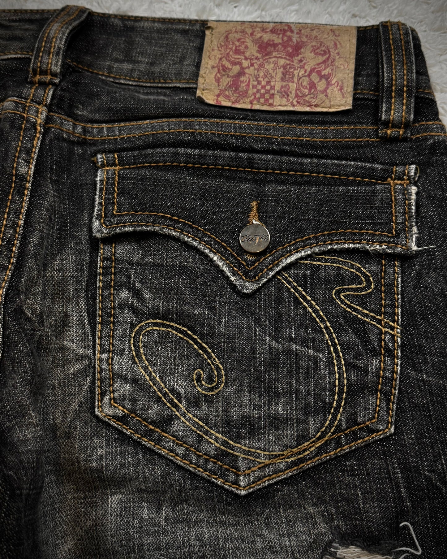 Casva Repaired Distressing Vintage Flared Jeans