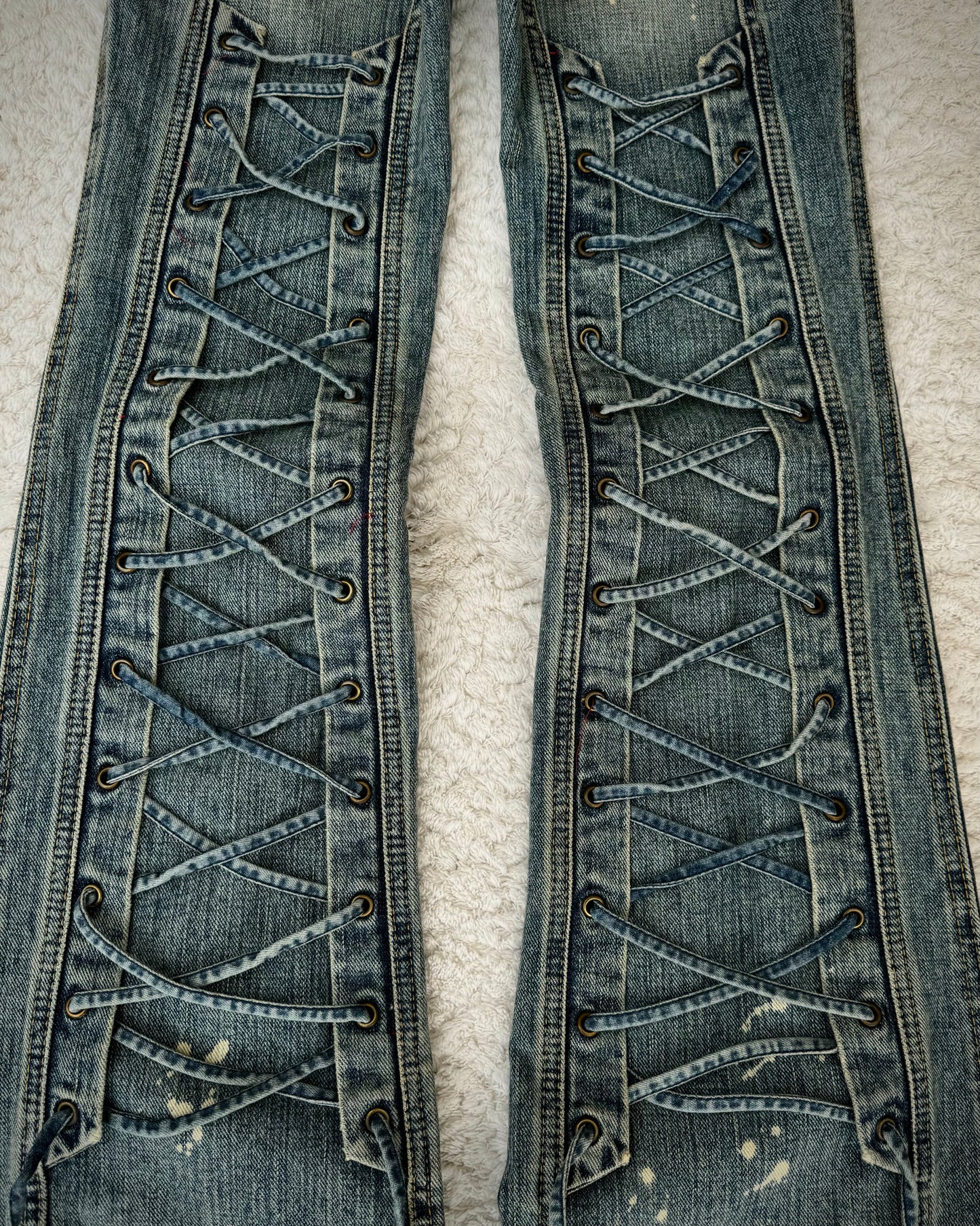 Tornado Mart Backlace Paint Splatter Flared Jeans