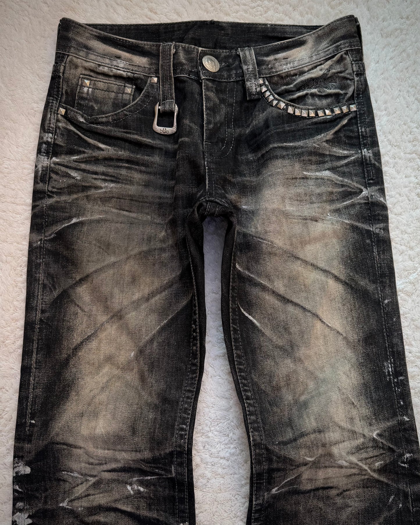 Xfrm Studded Silver Whisker Washed Bootcut Jeans