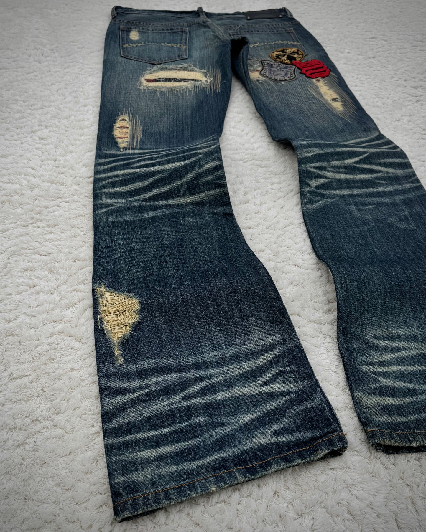 Midas Stitch Repaired Distressed Flared Jeans