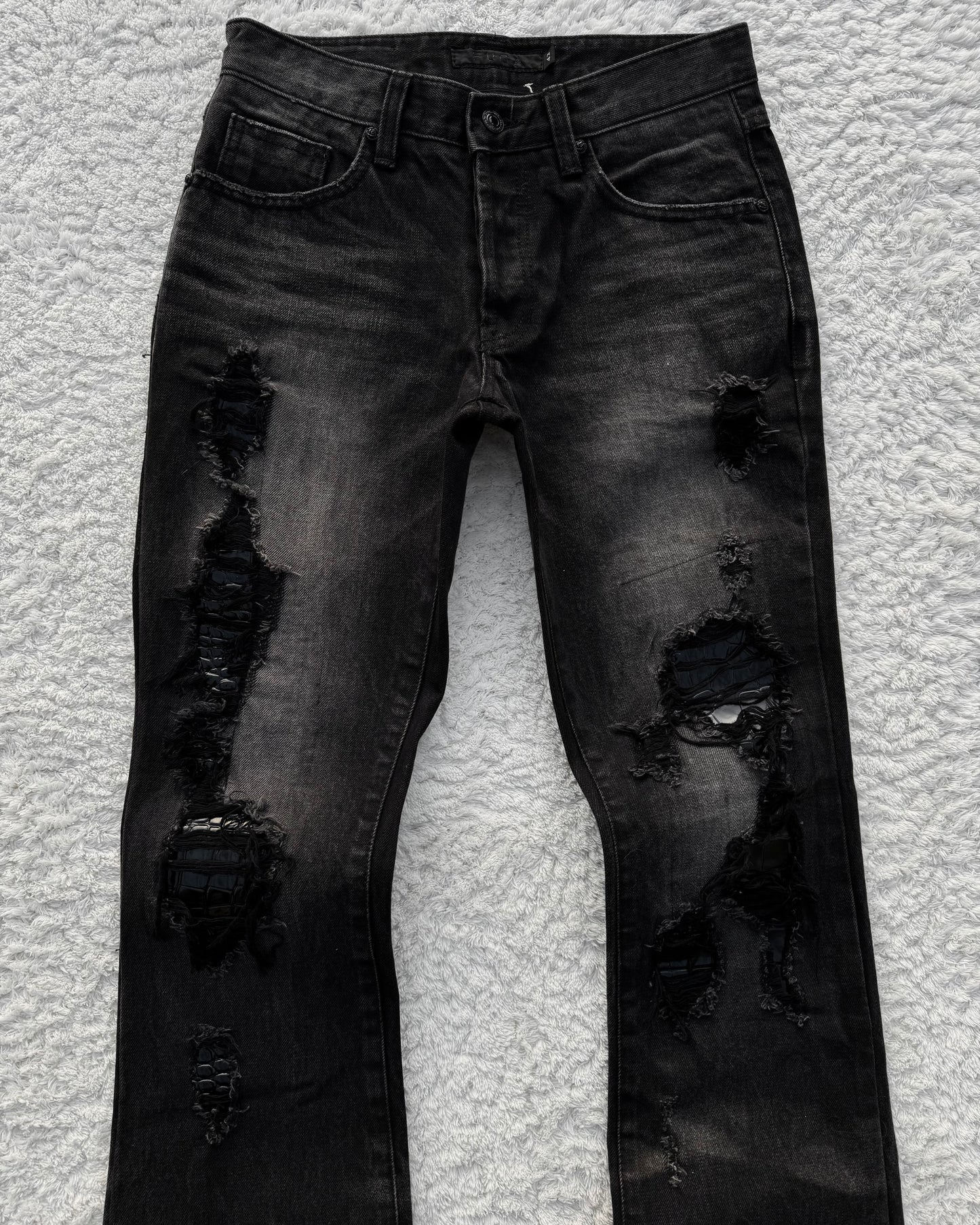 Fuga Croco Repaired Distressed Bootcut Jeans