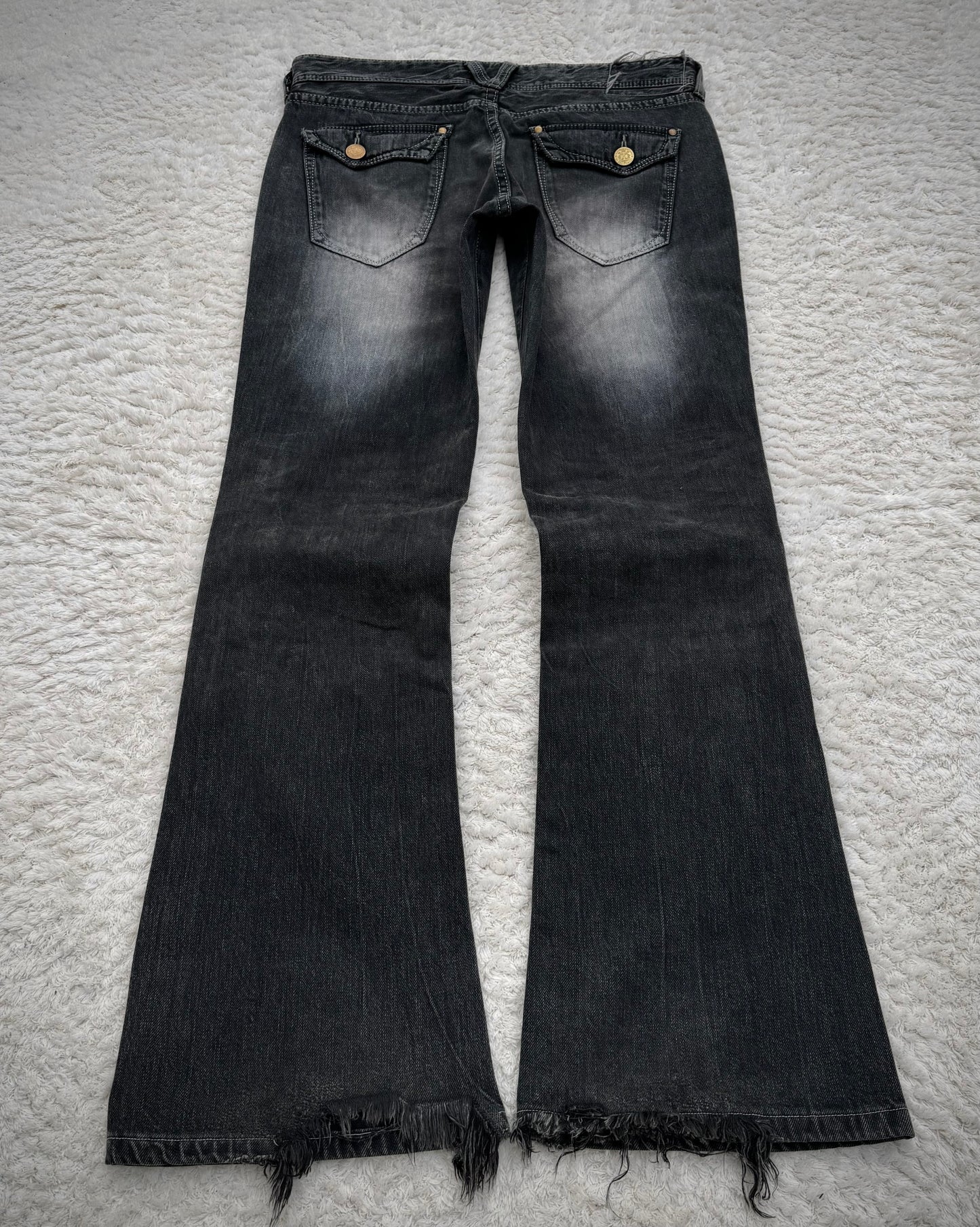 Vanquish Bordeaux Python Repaired Distressing Flared Jeans