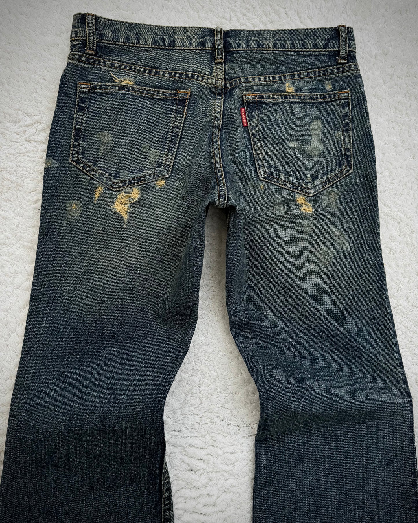 Tornado Mart Mud Washed Crash Distressed Flared Jeans