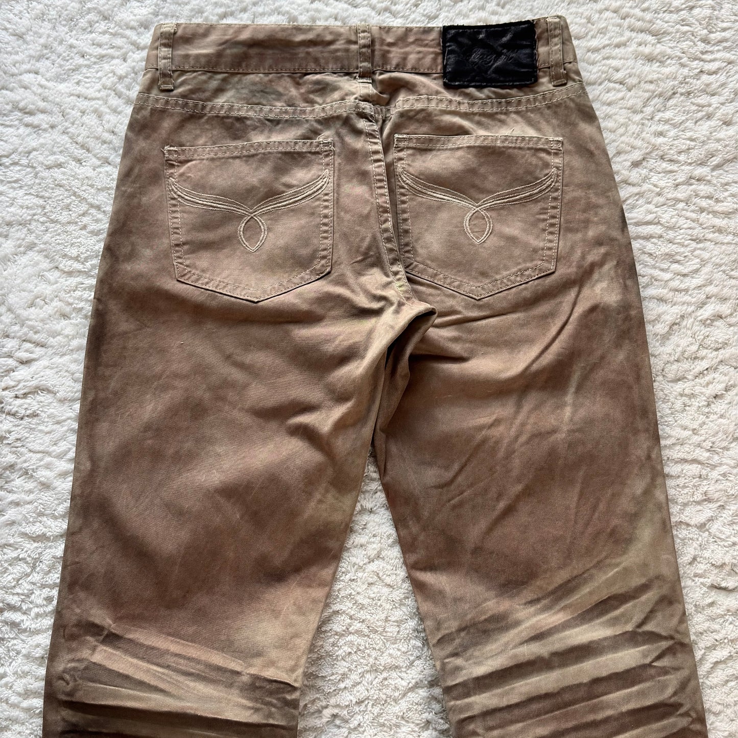 Skull Embroidery Earthstone Wash Flared Jeans