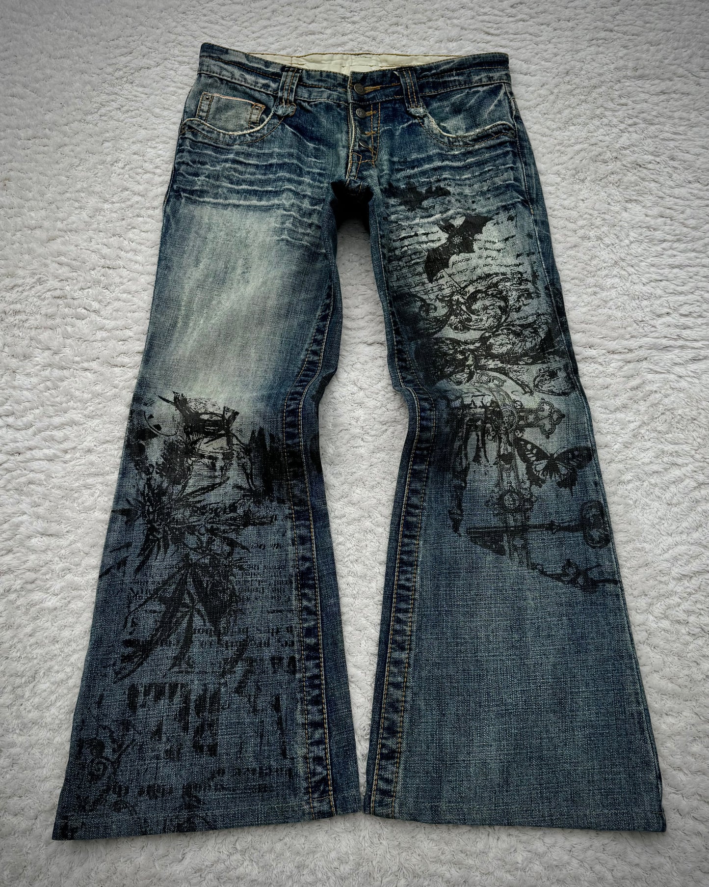 Tornado Mart „Abstract Chaos“ Print Flared Jeans