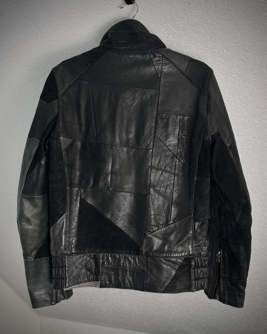 Lounge Lizard High Neck Patchwork Leather Jacket