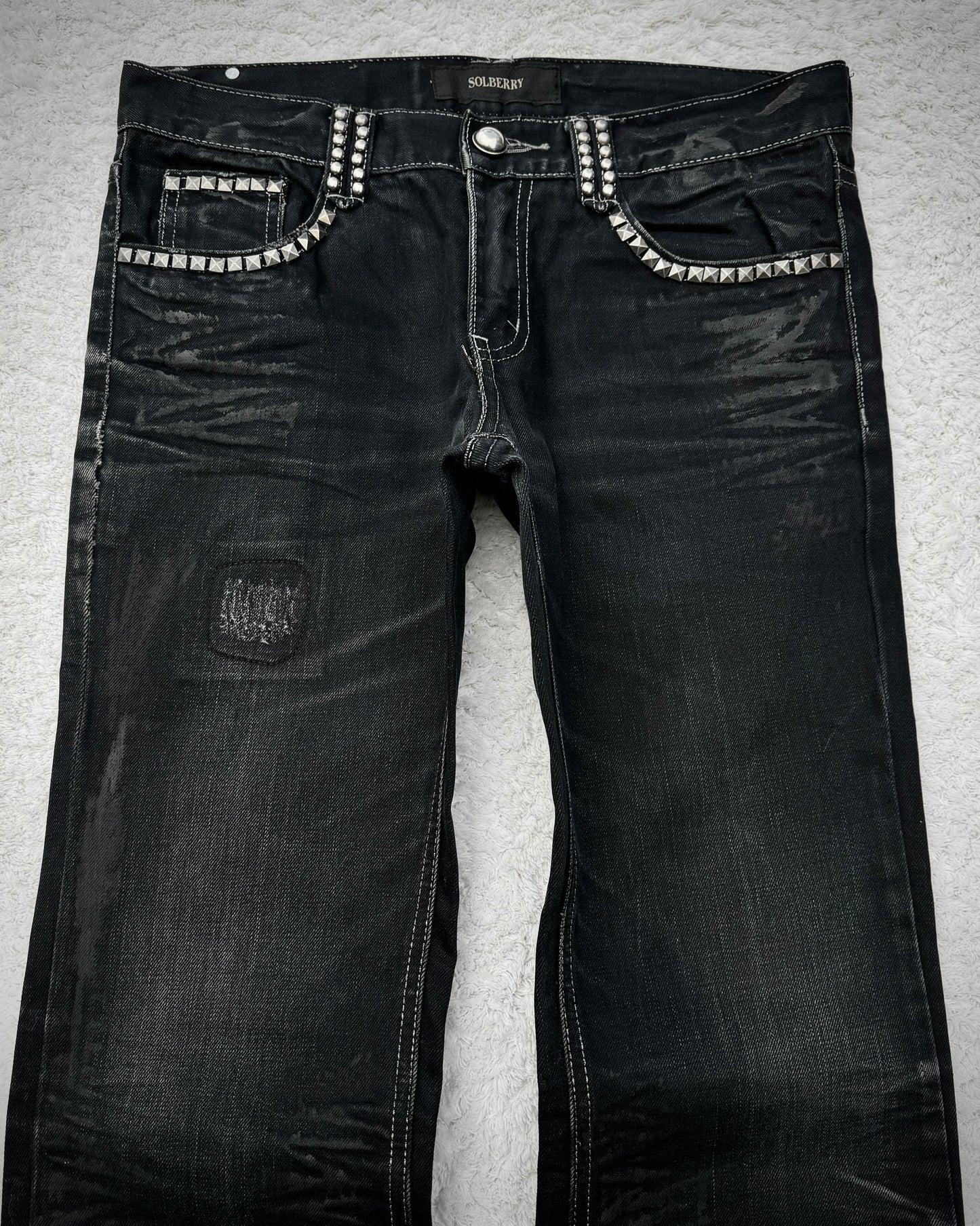 Solberry Studded Pierced Waxed Bootcut Jeans