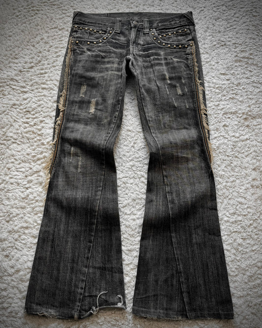 Tornado Mart Spiral Fringe Western Flared Jeans