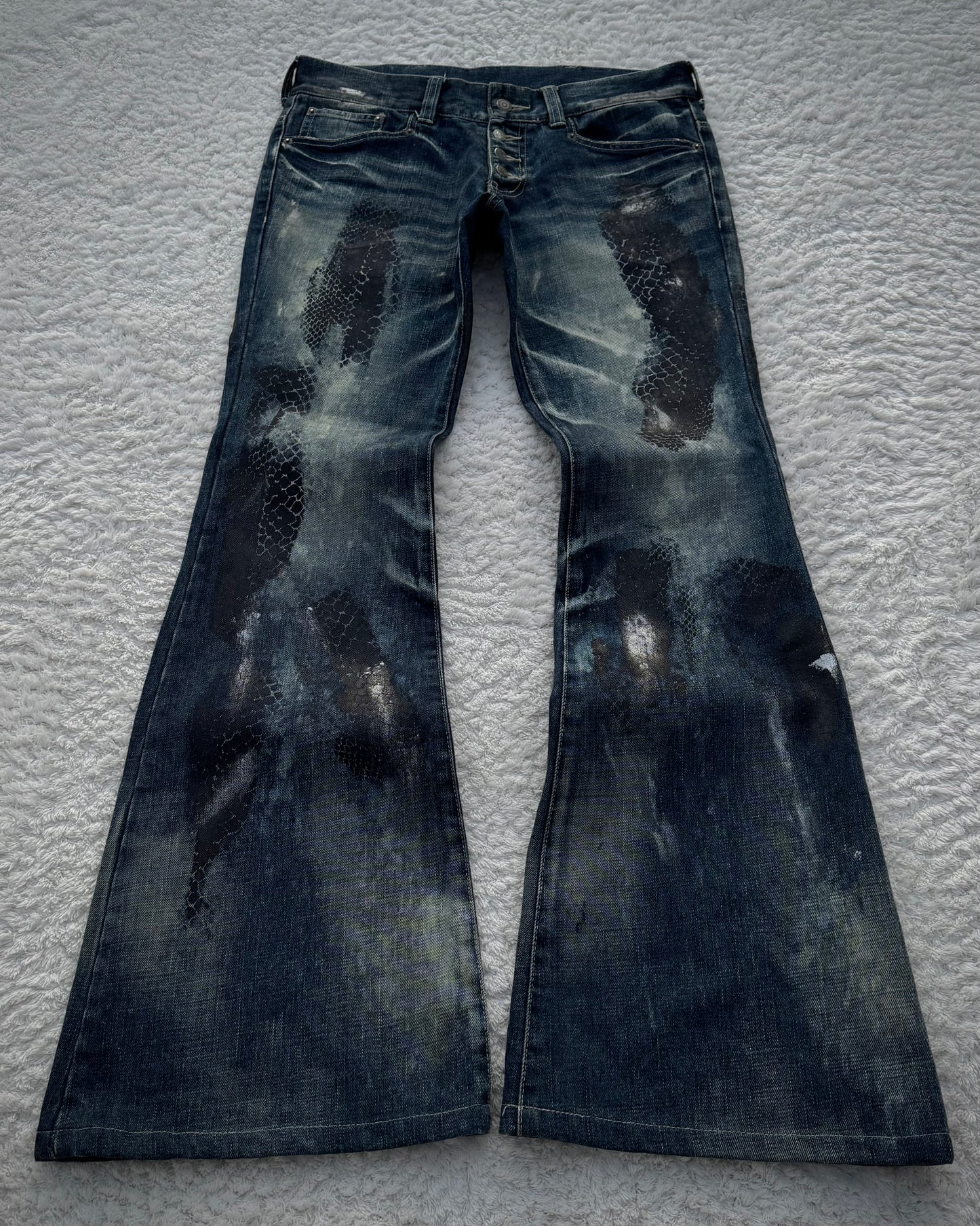 Tornado Mart Snakeskin Imprinted Flared Jeans