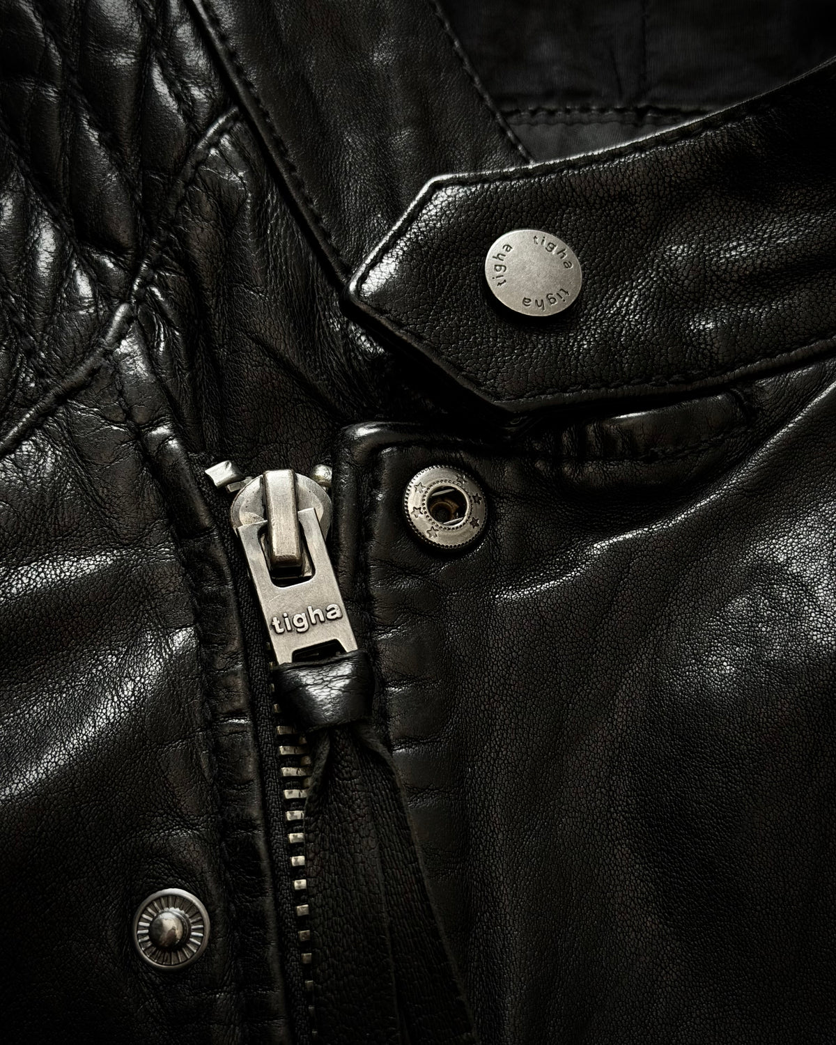 Tigha Ribbed Leather Biker Jacket