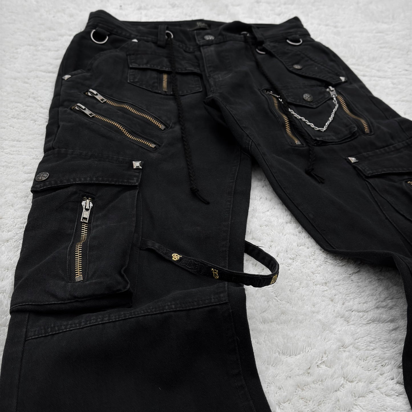Midas Multi-Zippers Chained Bootcut Cargo Pants