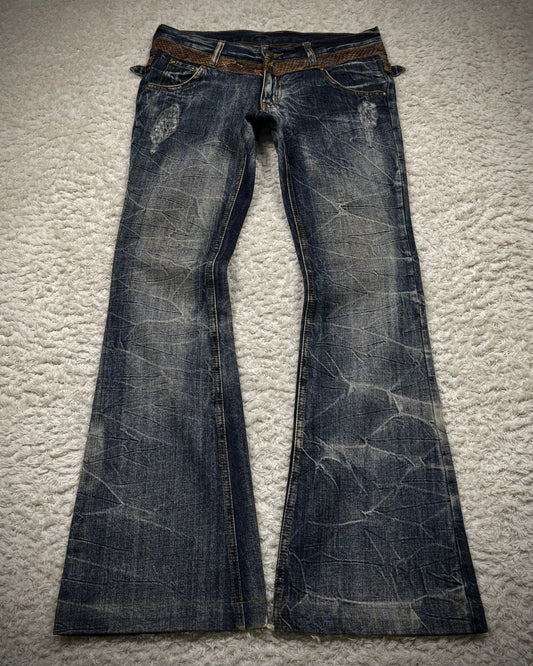 Tornado Mart Python Belted Flared Jeans