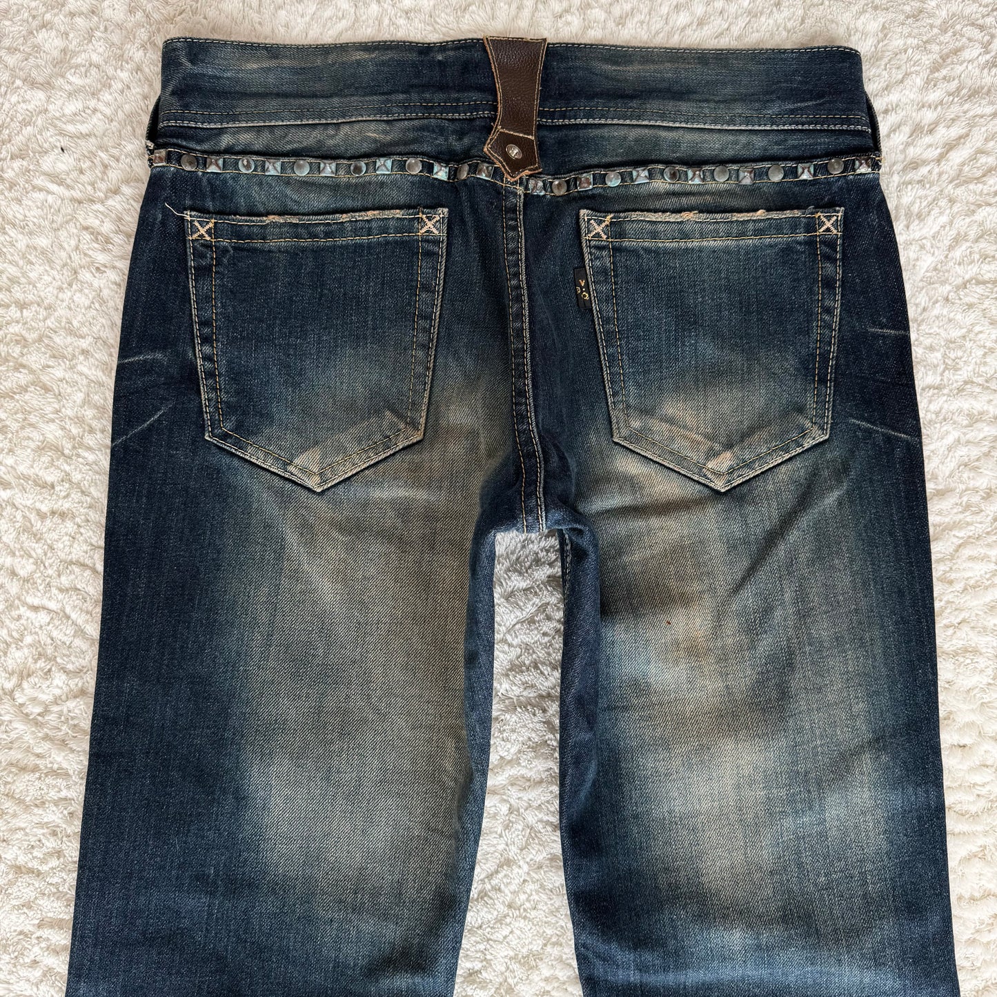 Vanquish Mud Wash Studded Lace Up Flared Jeans