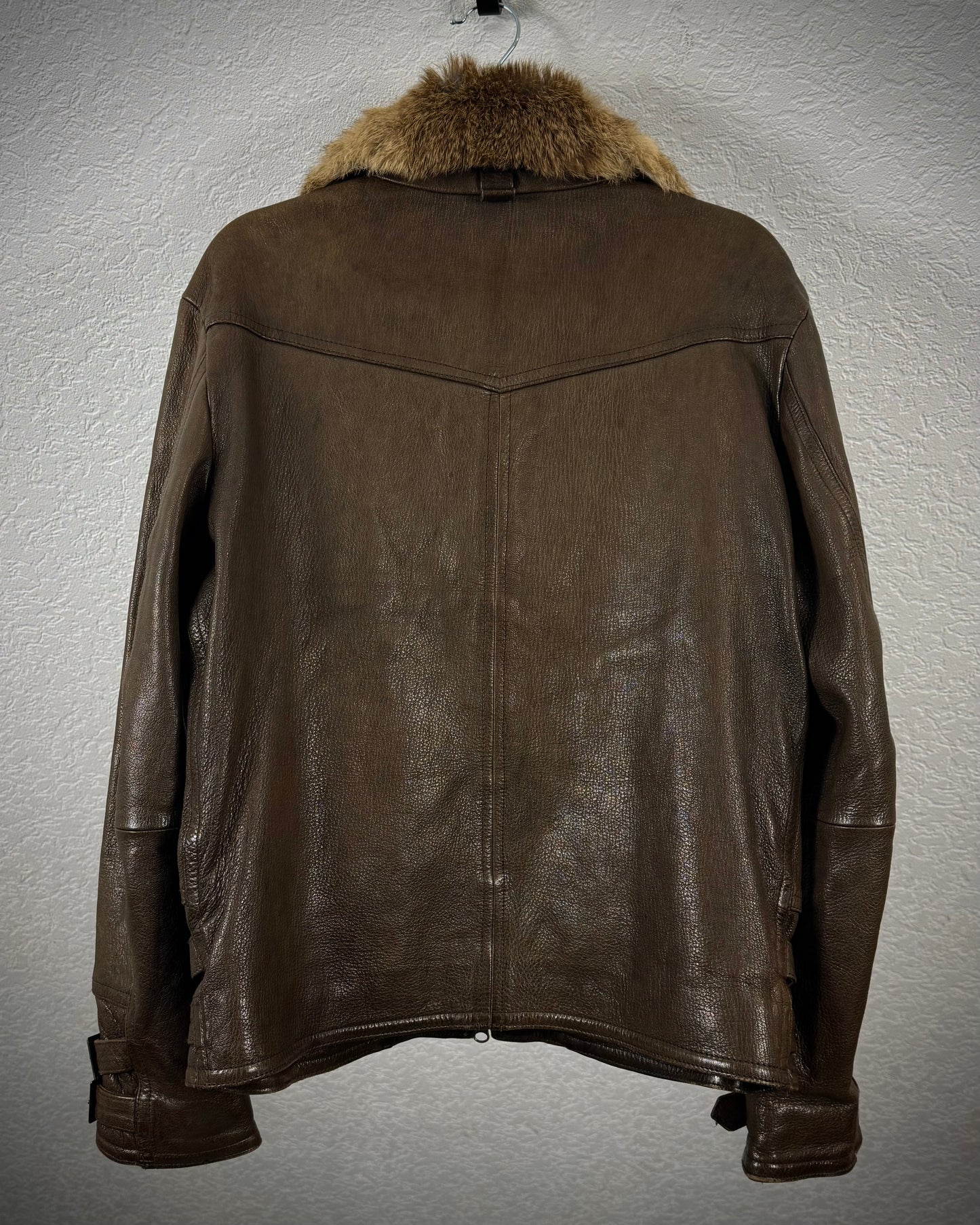 Roberto Massini Rabbit Fur Collar Leather Jacket