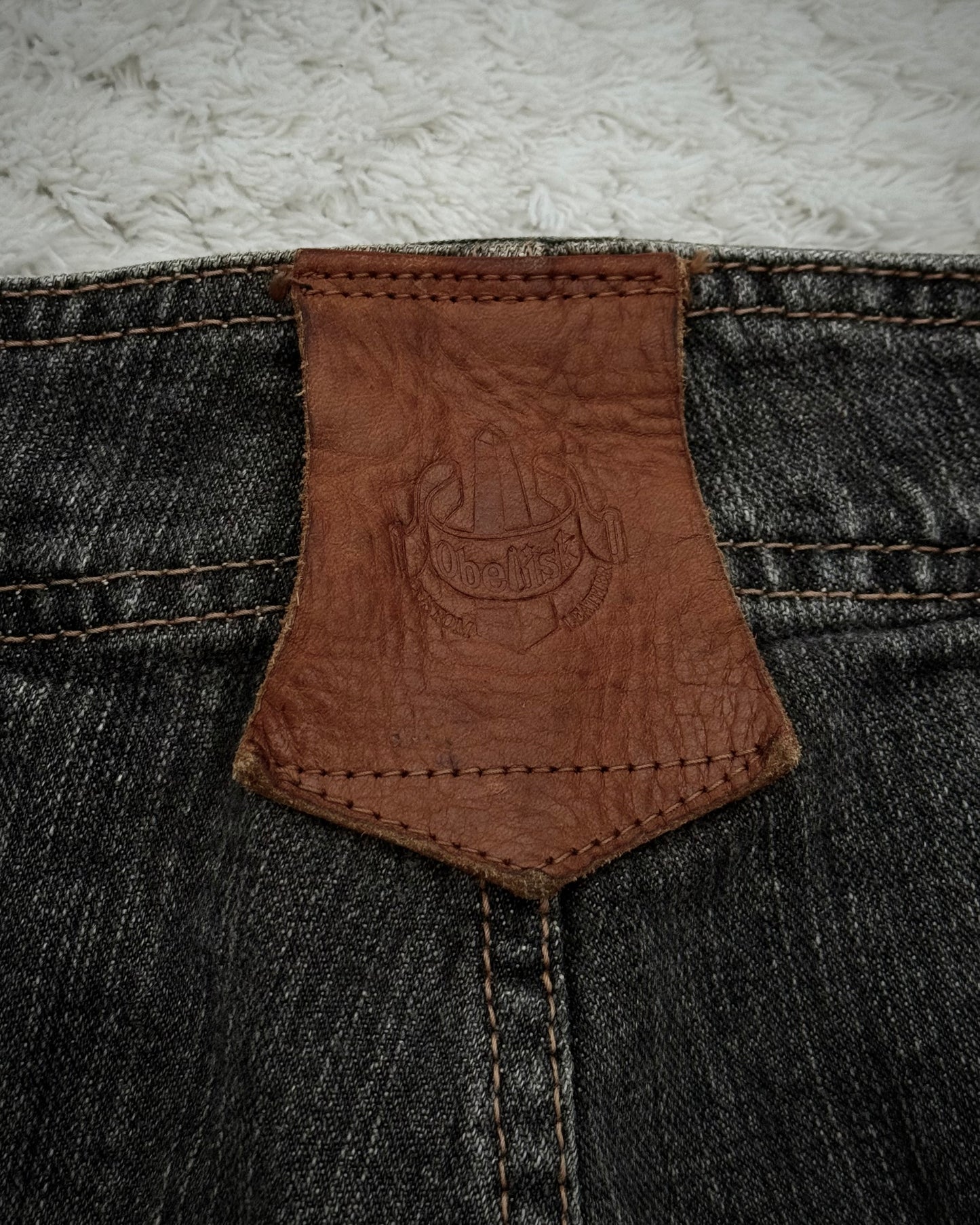 Obelisk Studded Distressed Design Flared Jeans