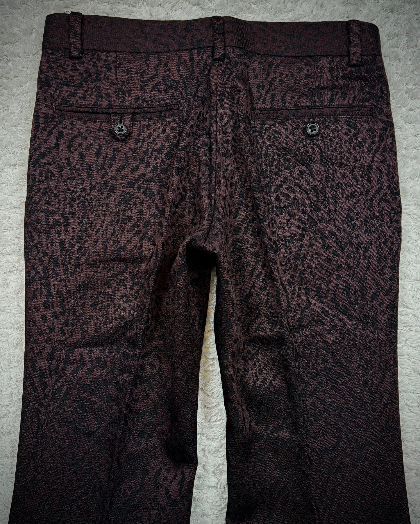 Tornado Mart Leopard Pattern Jacquard Pleated Flared Pants
