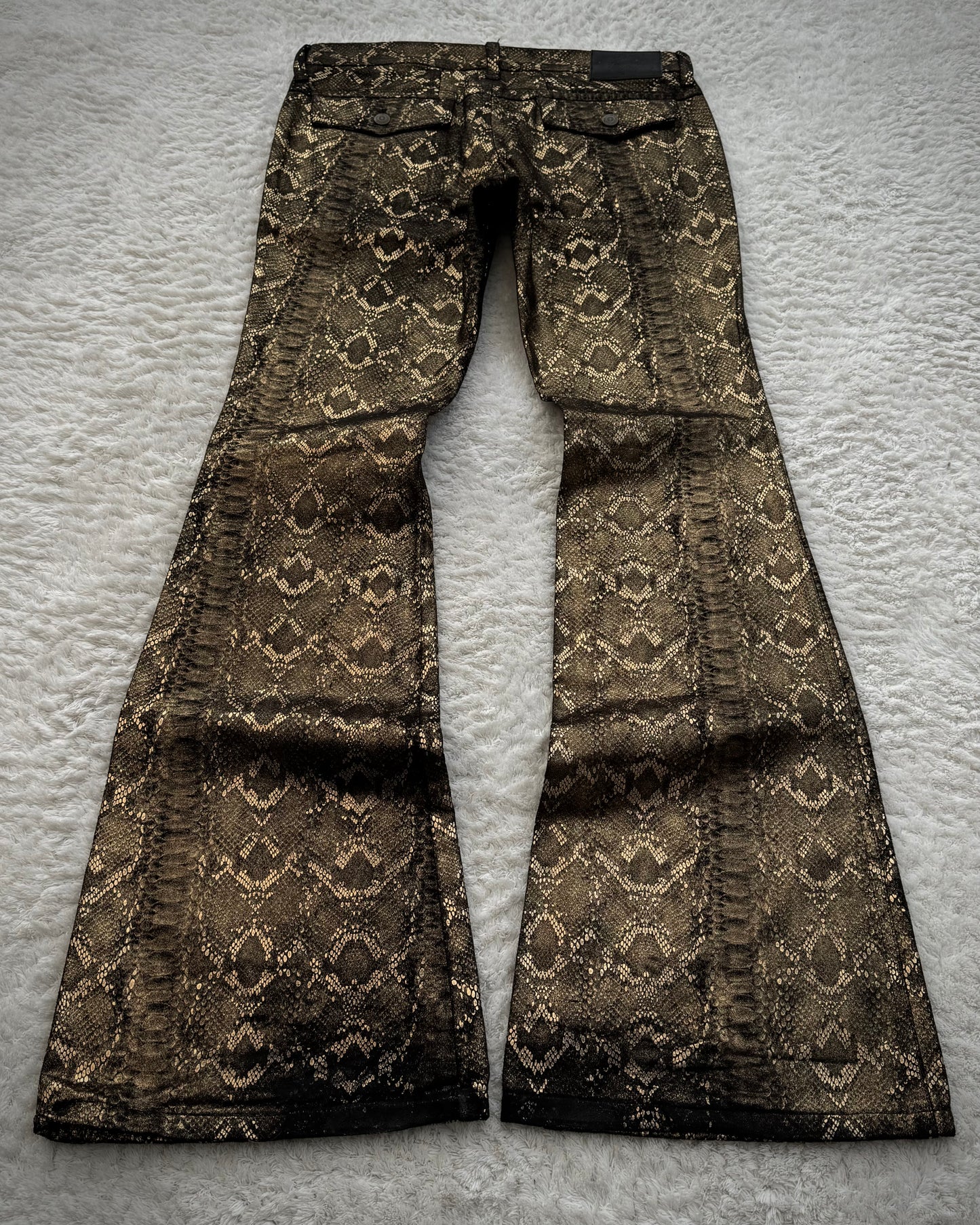 Tornado Mart Golden Snakeskin Pattern Flared Pants