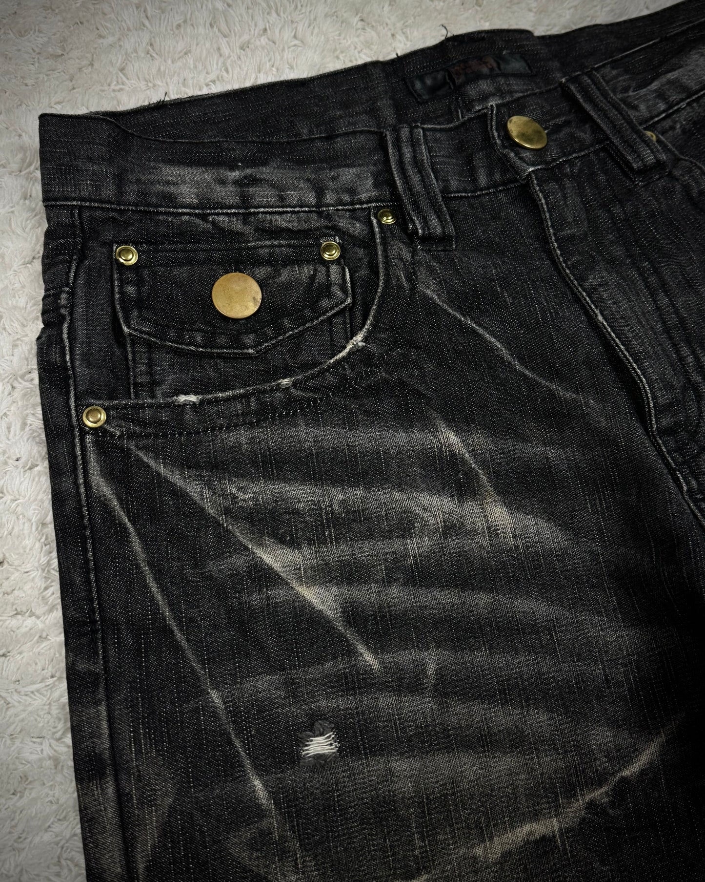 Black Baccara Whiskered Storm Washed Bootcut Jeans