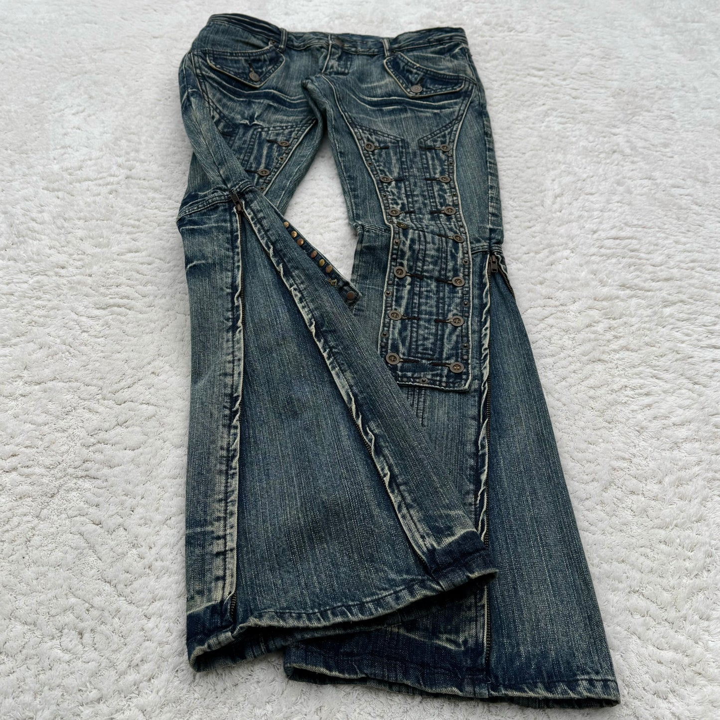 Tornado Mart Button Up Panel Zipper Flared Jeans