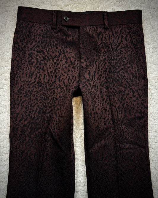 Tornado Mart Leopard Pattern Jacquard Pleated Flared Pants