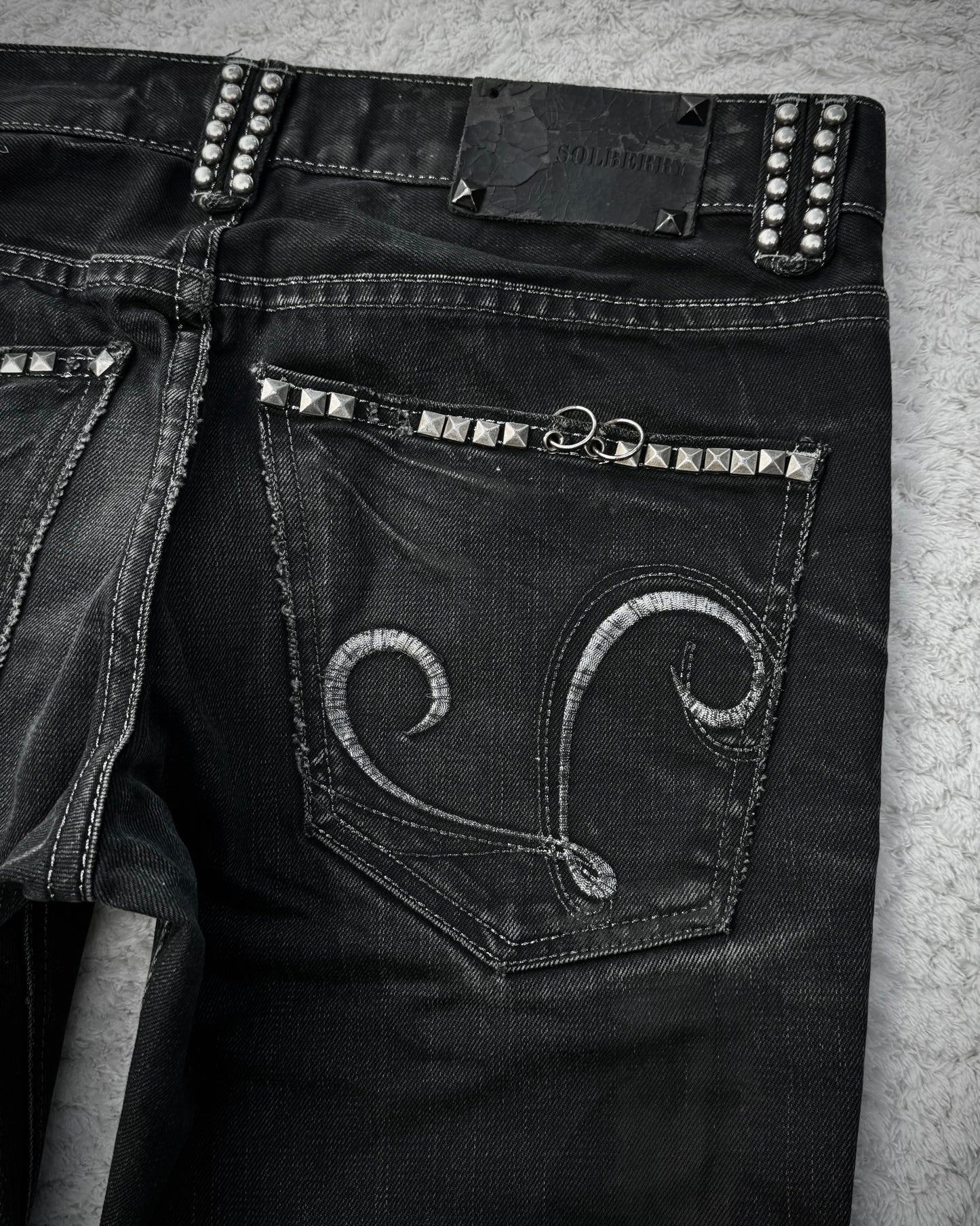 Solberry Studded Pierced Waxed Bootcut Jeans
