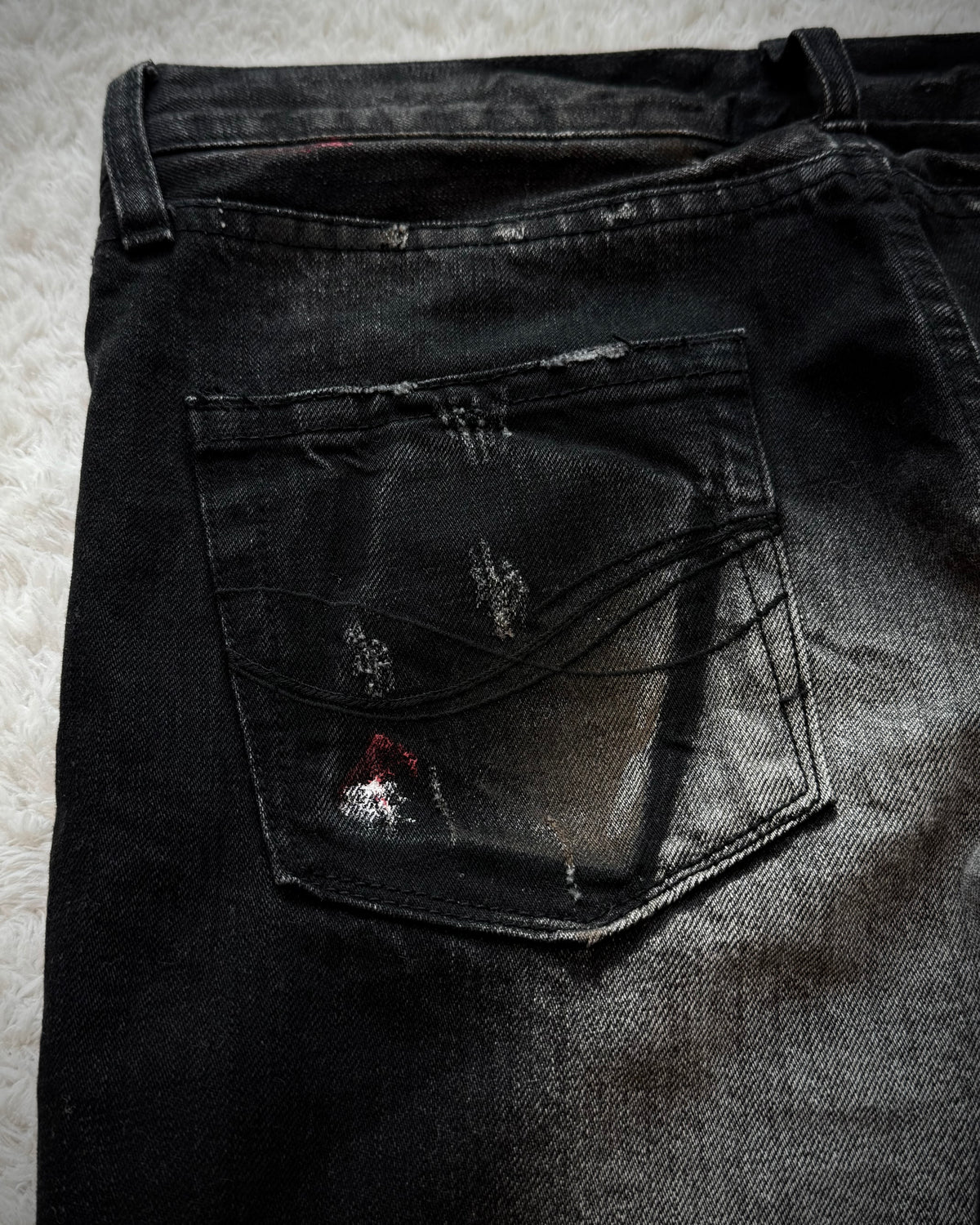 CavariA Leopard Repaired Clawmarks Flared Jeans