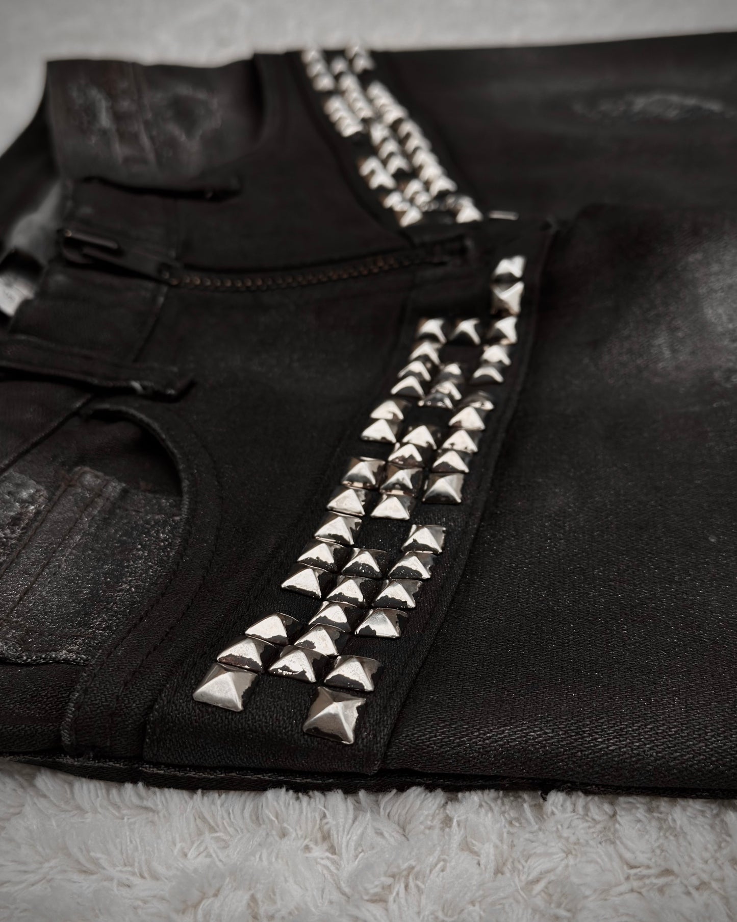 LED Rechwe Veronica Arizona Crack Waxed Studded Flared Jeans