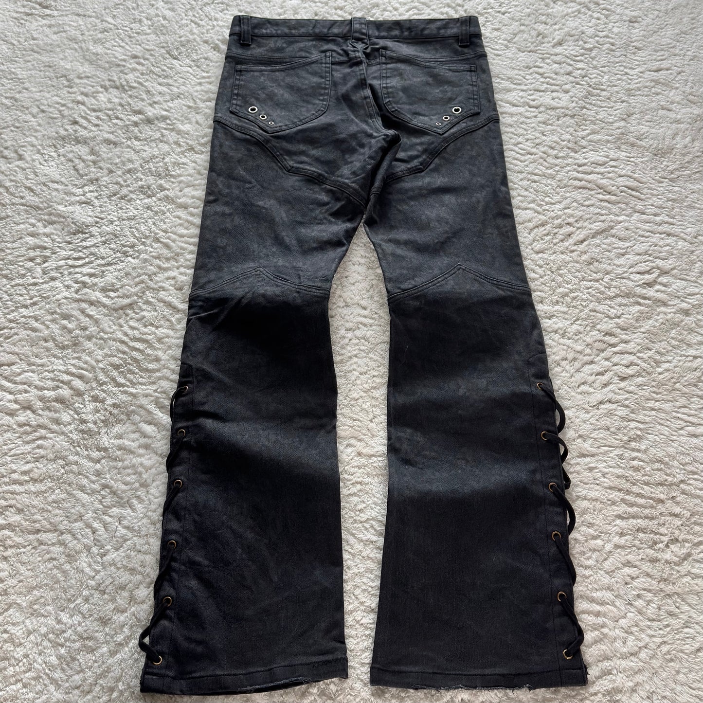 Semantic Design Snakeskin Flared Lace-Up Pants