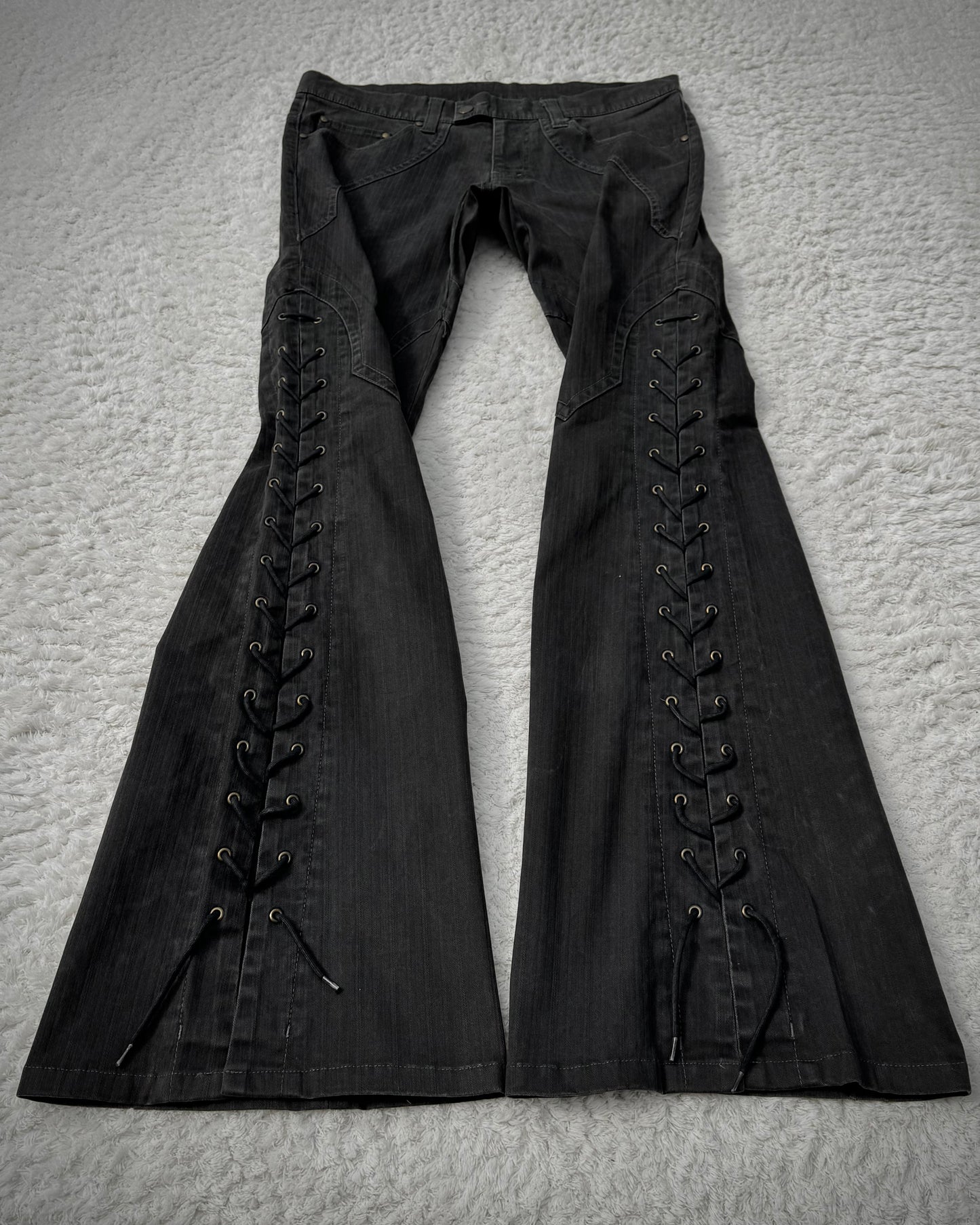Tornado Mart Pin Striped Lace Up Flared Pants