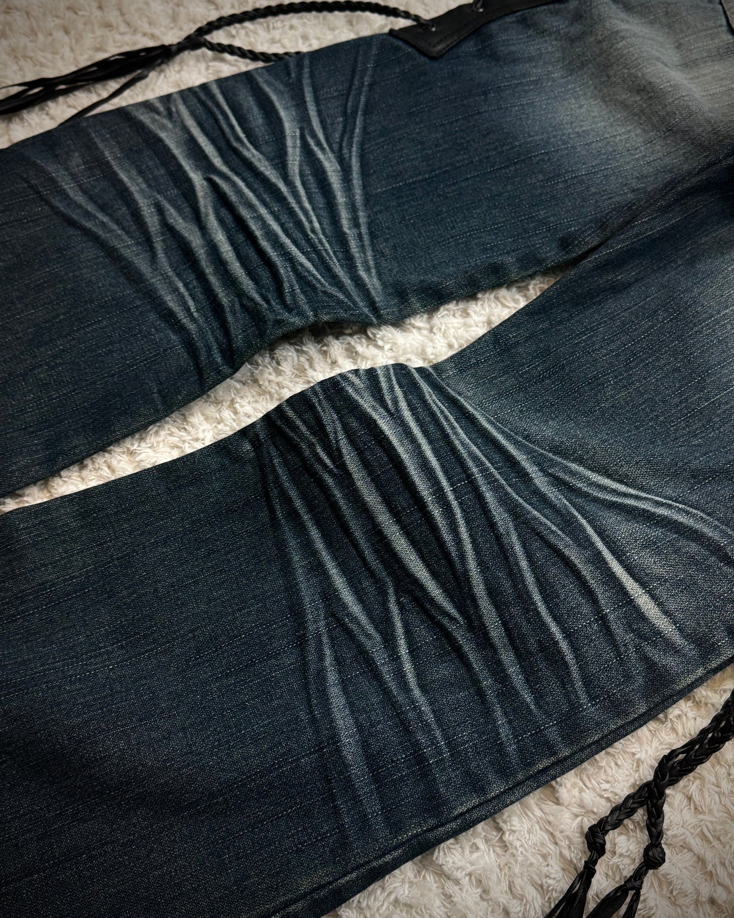 Tornado Mart Leather Lace Up Flared Jeans