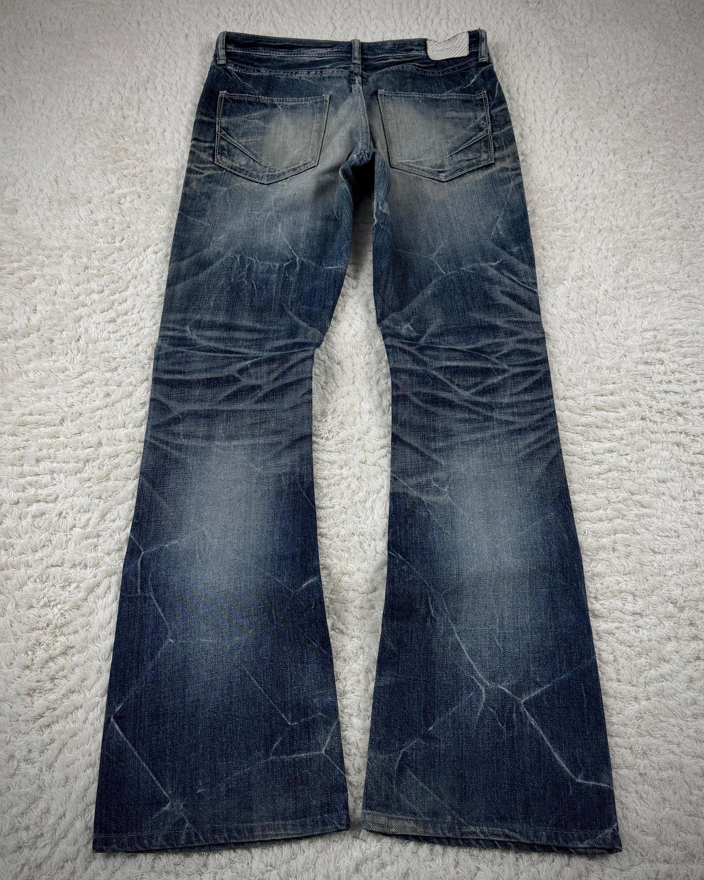 Fuga Whiskered Honeycomb Washed Snakeskin Flared Jeans