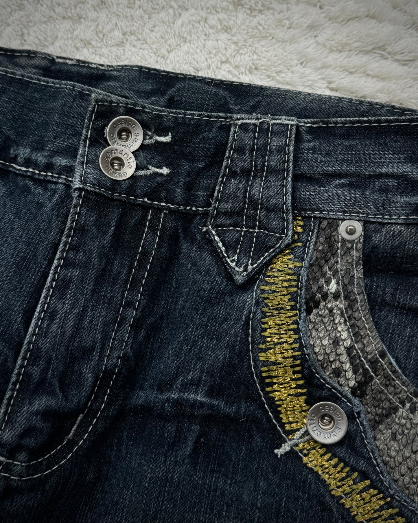 Semantic Design Python Detailed Sword Knee Bootcut Jeans