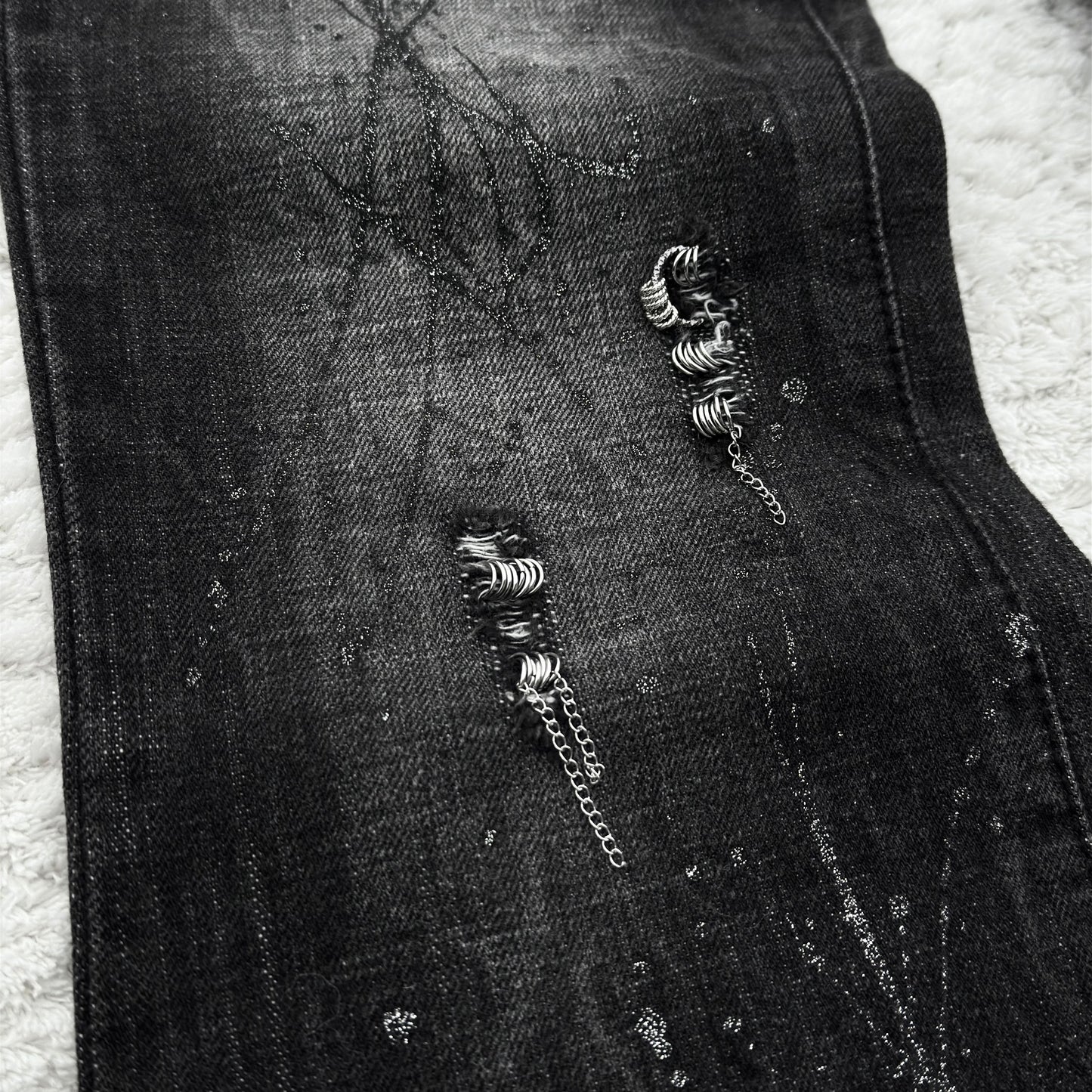 Glad News Pierced Glitter Strokes Flared Jeans